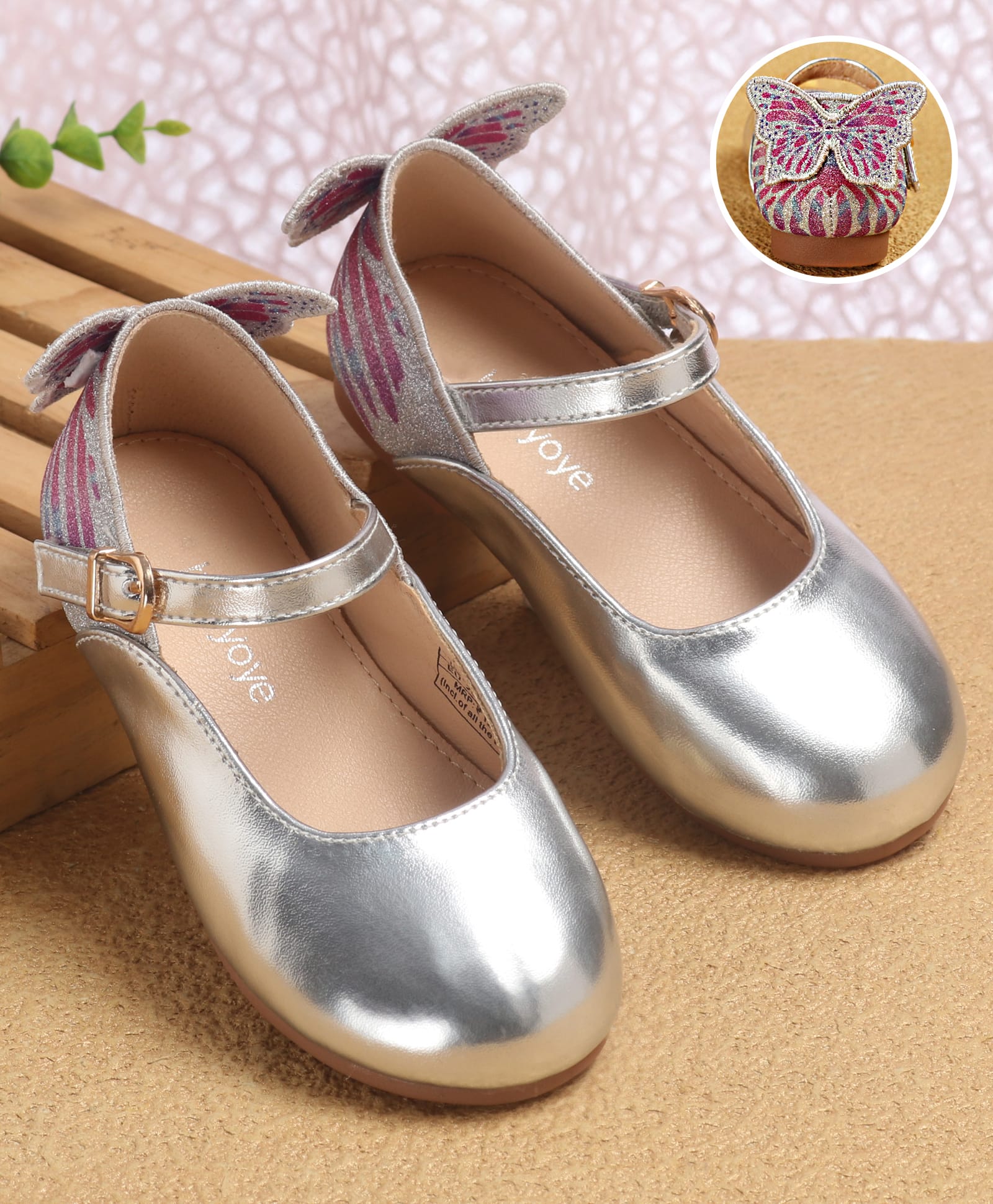 Babyoye Velcro Closure Ballerina With Butterfly Applique - Silver