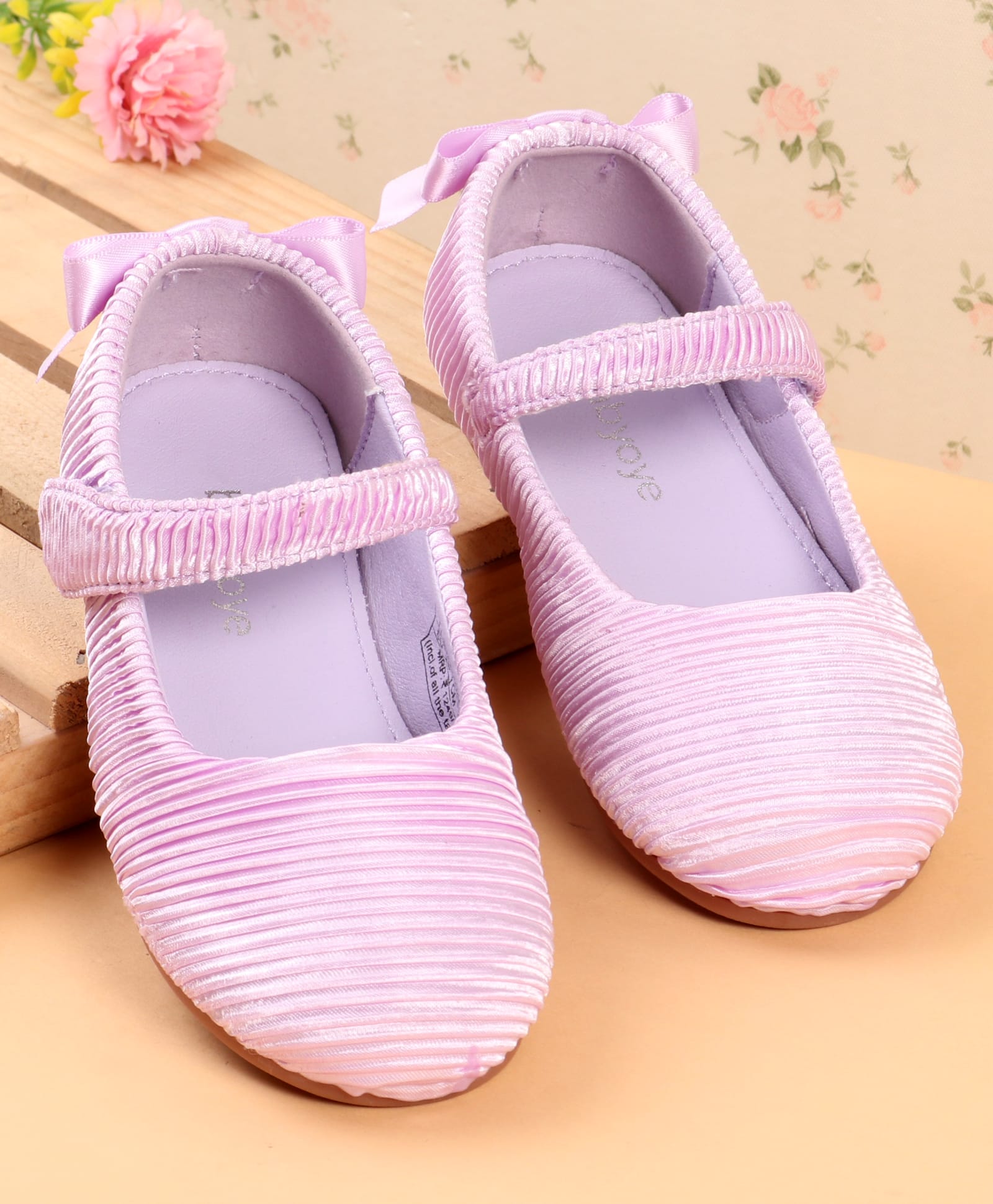 Babyoye Velcro Closure Solid Ballerina With Bow Applique - Purple-image-22