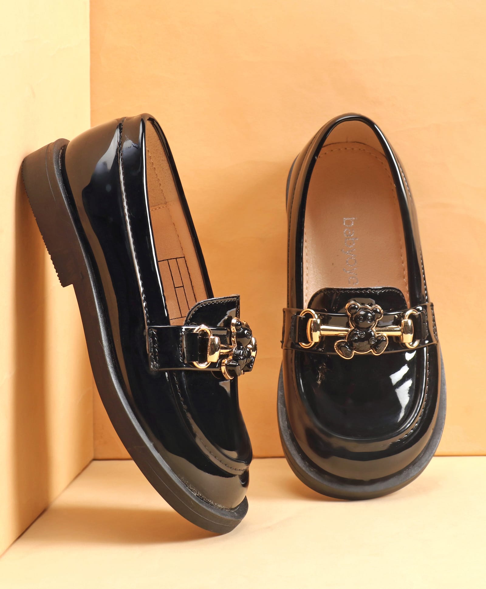 Babyoye Slip On Oxford Shoes with Bear Applique - Black-picture-22