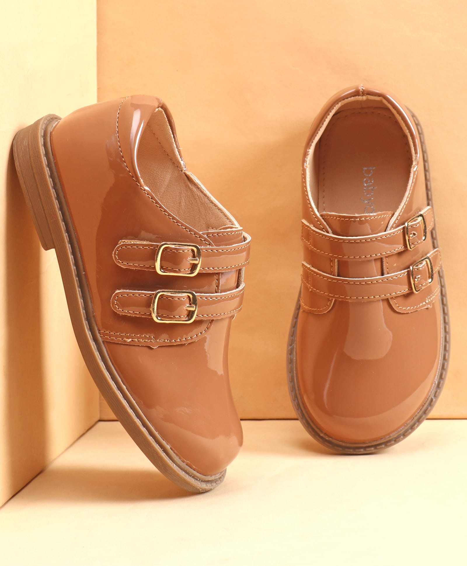 Babyoye Buckle Closure Solid Oxford Shoes - Brown-image-17