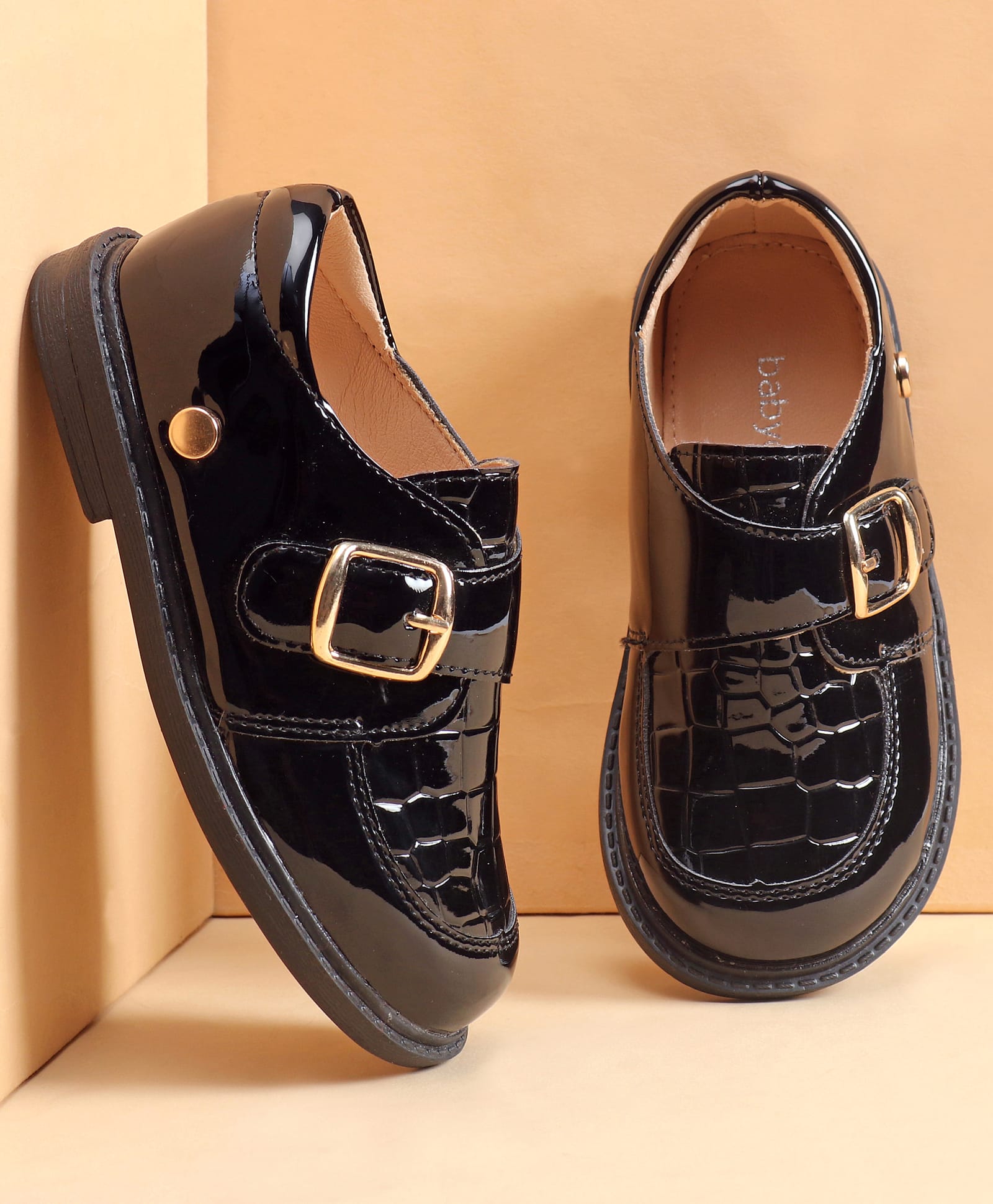Babyoye Buckle Closure Solid Oxford Shoes - Black-image-30