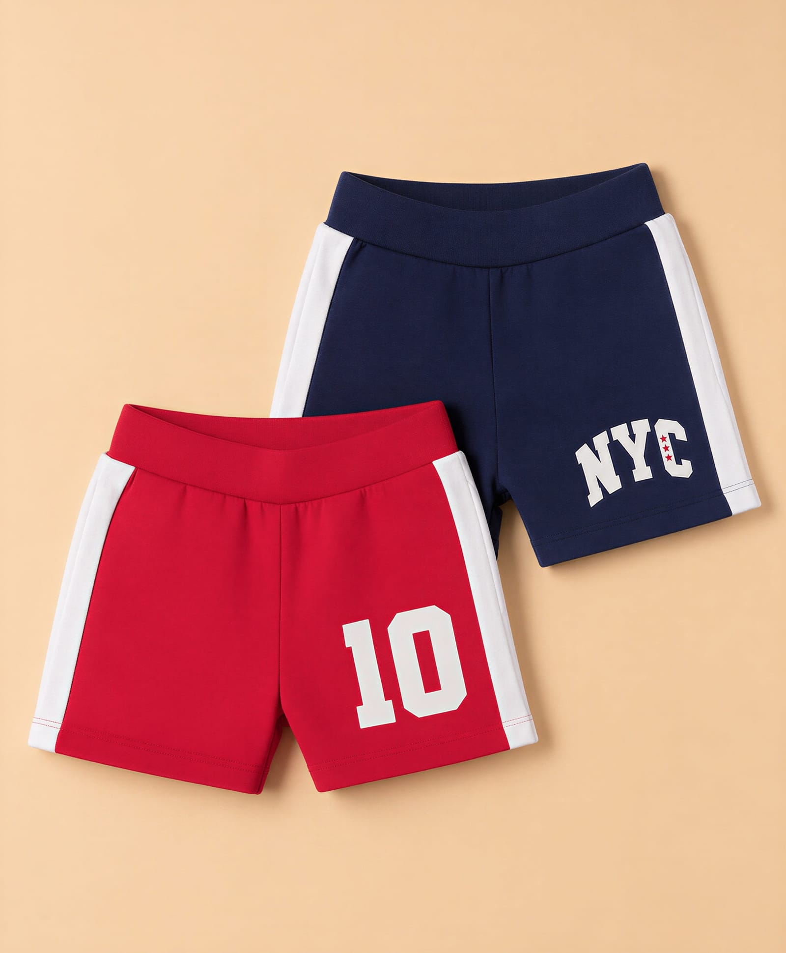 Honeyhap 100% Premium Cotton Knit Above Knee Length Text Printed Shorts With Bio Finish Pack Of 2 - Mars Red & Ocean Cavern-image-33