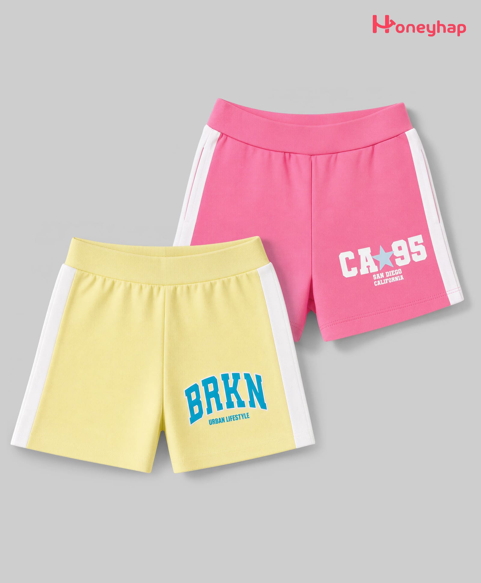 Honeyhap 100% Premium Cotton Knit Above Knee Length Text Printed Shorts With Bio Finish Pack Of 2 - Pale Banana & Pink Lamonade-picture-11