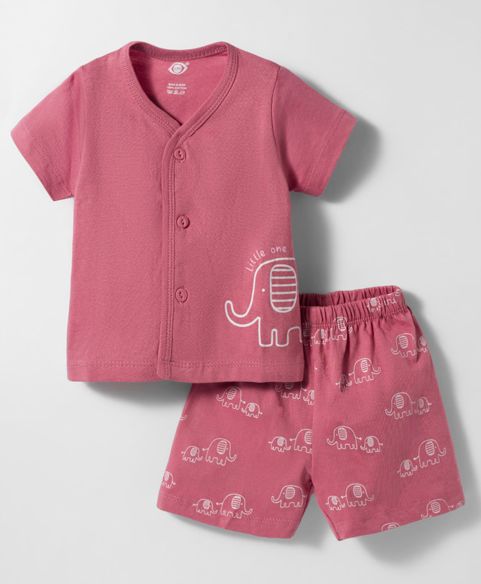 Zero Sinker Knit Half Sleeves Elephant Printed T-Shirt & Shorts Night Suit - Rose Gold-picture-24