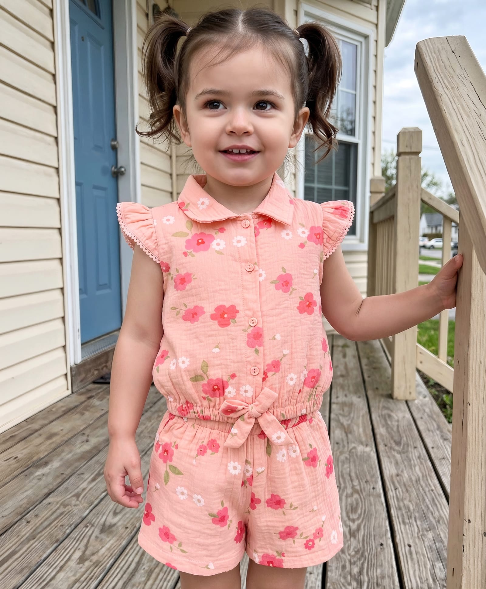 Babyhug Cotton Woven Half Sleeves Top & Shorts Co-Ord Set With Floral Print - Coral-image-14