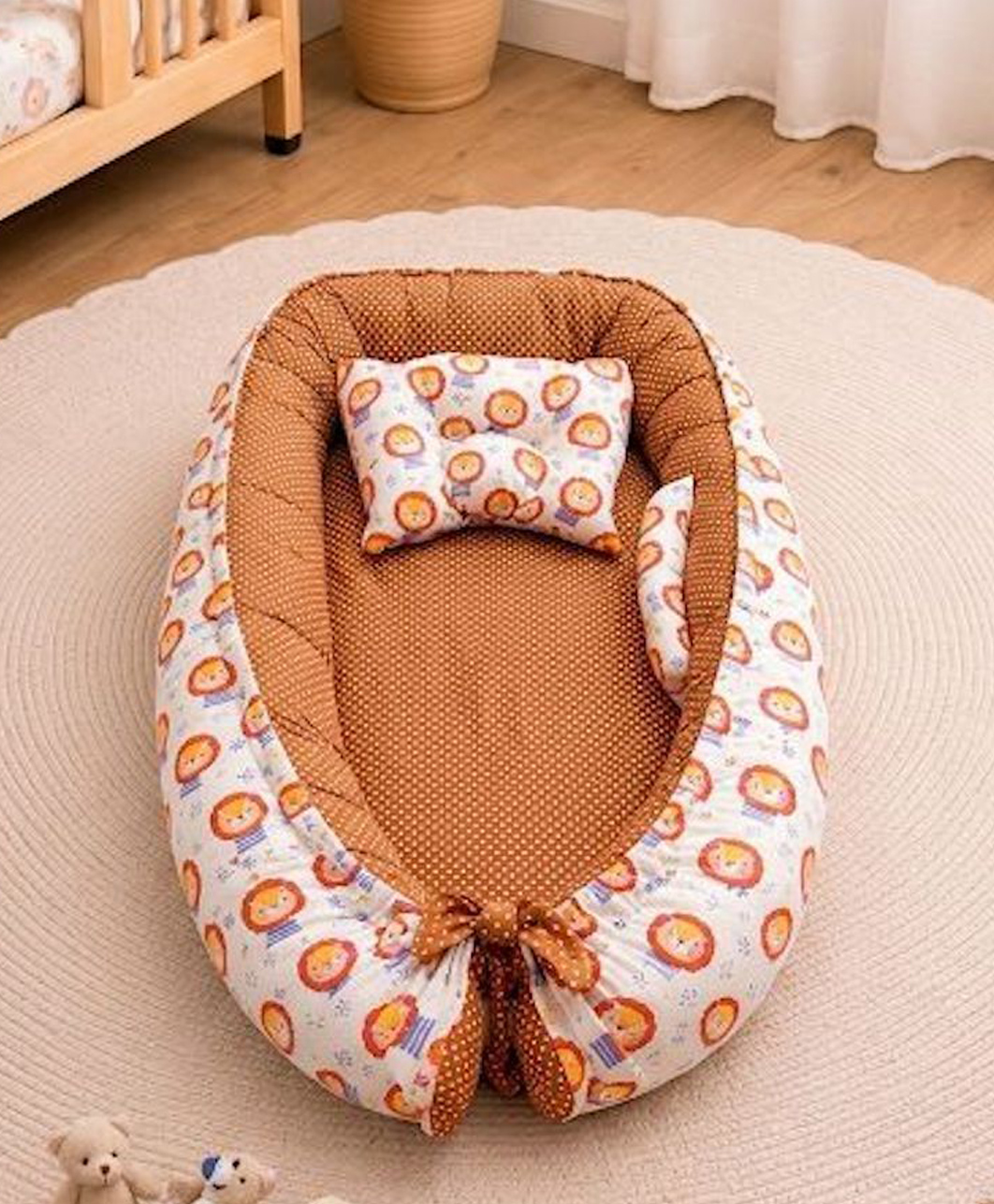 NeonateCare Newborn Baby Nest Bed for 0-24 Months | Portable Reversible Baby Lounger & Foldable Sleeping Bed with Pillow - Cream Lion Nest Bed-picture-10