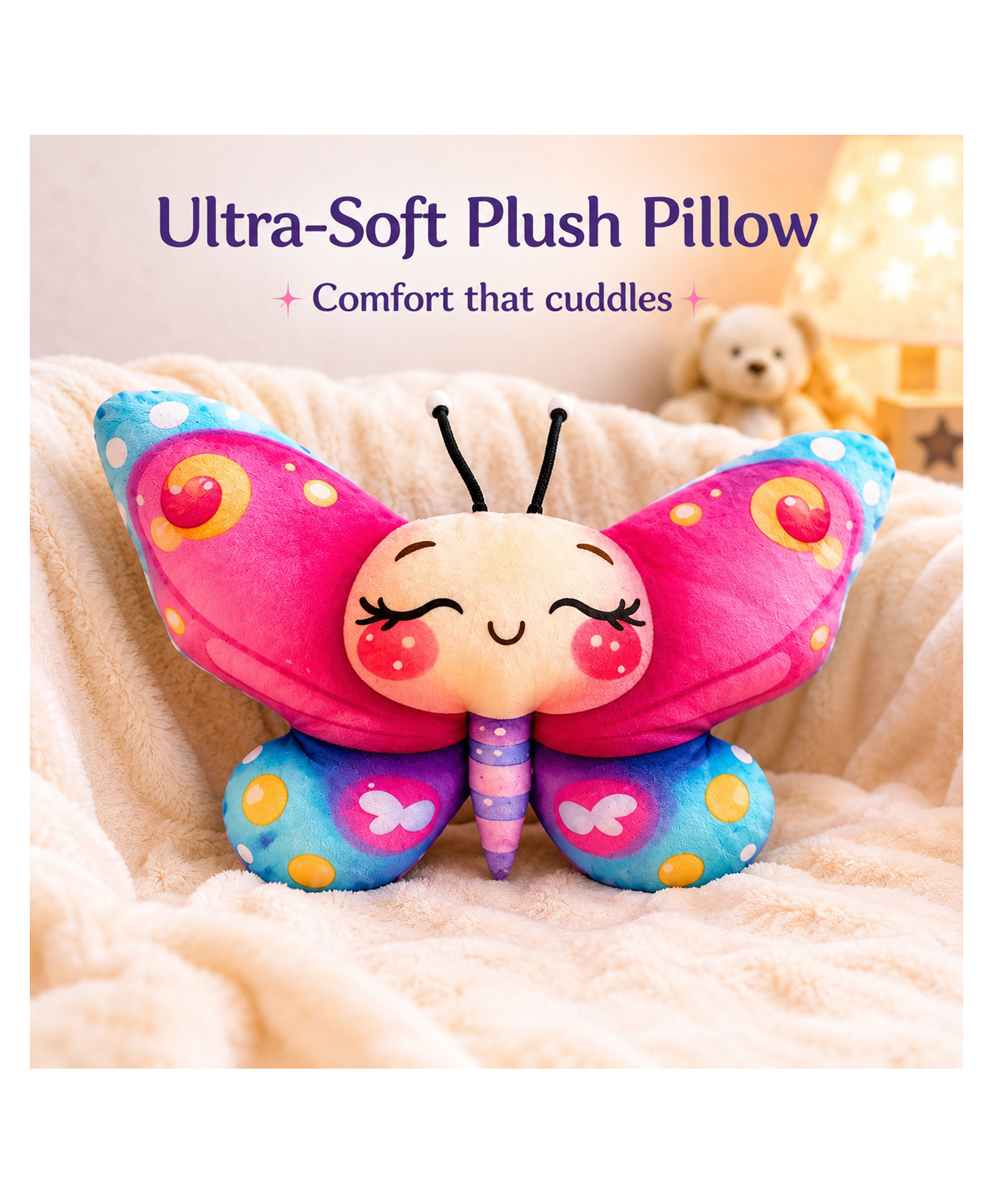 NeonateCare Neonatecare Butterfly Soft Toy Pillow | Ultra-Soft Plush Baby Pillow | Non-Toxic & Gentle for Kids - Butterfly Pillow Pink-picture-44
