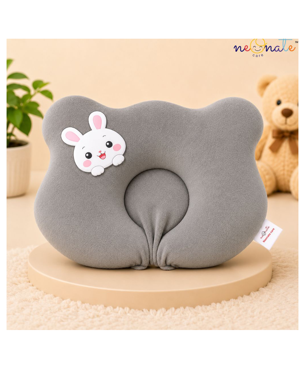 NeonateCare Mustard seeds pillow | Bear shape pillow | rai pillow | sarso pillow | head shaping pillow - Grey bear bunnie print pillow-picture-12