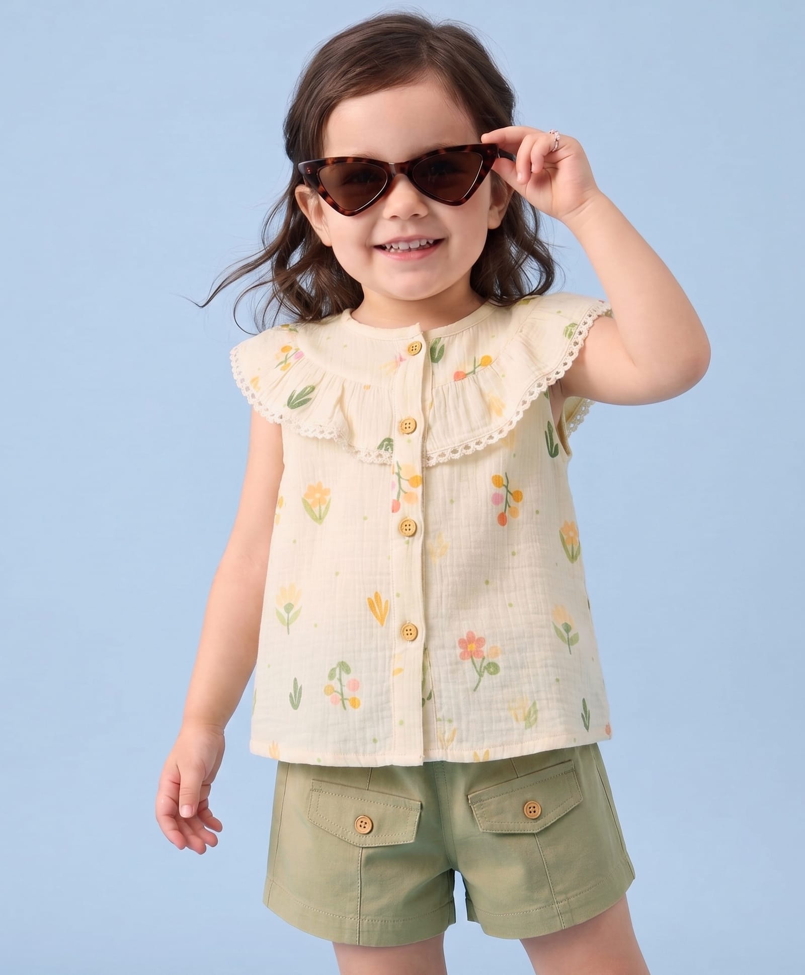 Babyhug Cotton Woven Half Sleeves Floral Printed Top & Shorts Set - OffWhite-image-49