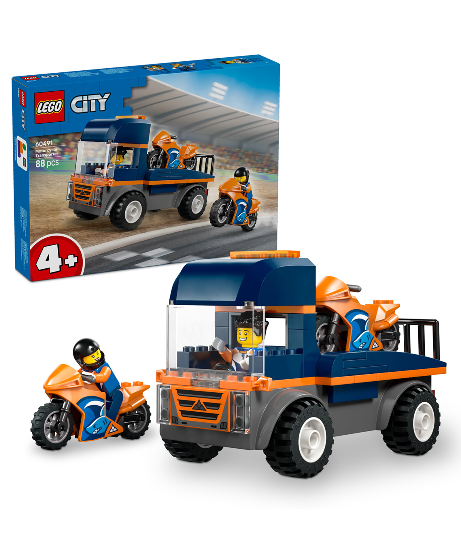 LEGO City Motorcycle Transporter - Toy Vehicle Building Set - Flatbed Truck - 2 Minifigures 88 pieces- 60491-image-46