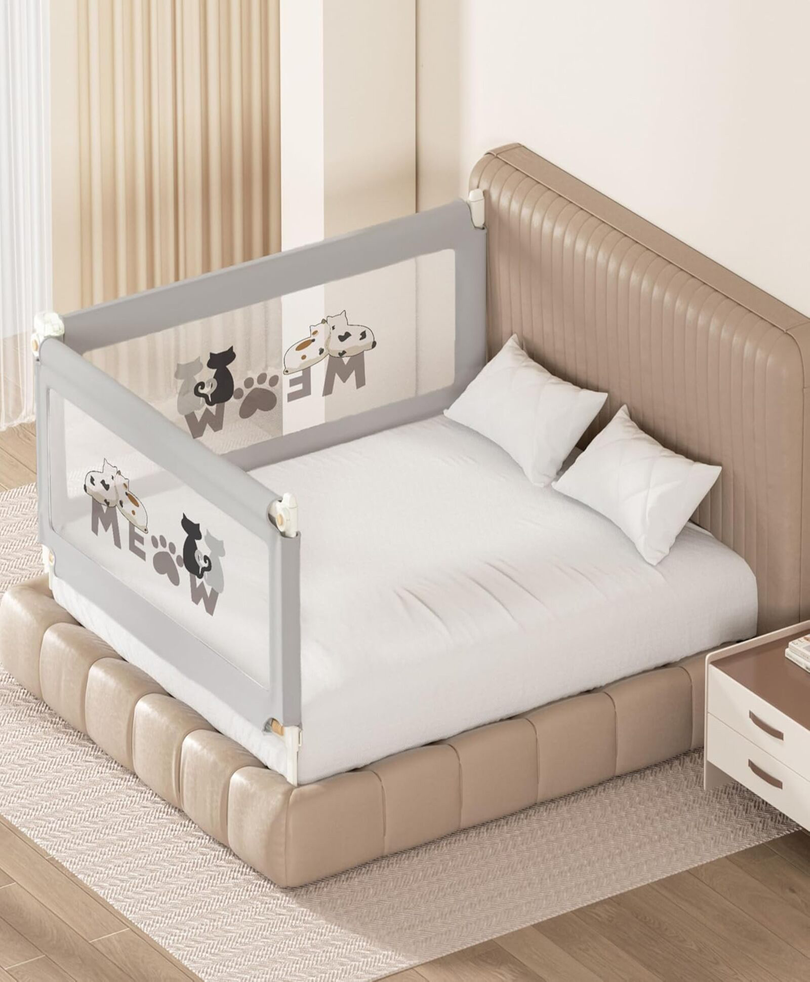 Kids Station Baby Bed Rail Guard for Baby & Toddler Safety Adjustable Height Double Side Bed Rail with Breathable Mesh & Foldable Strong Frame (6ft x 5.3ft, 2 Side, Grey, Basic)-image-25
