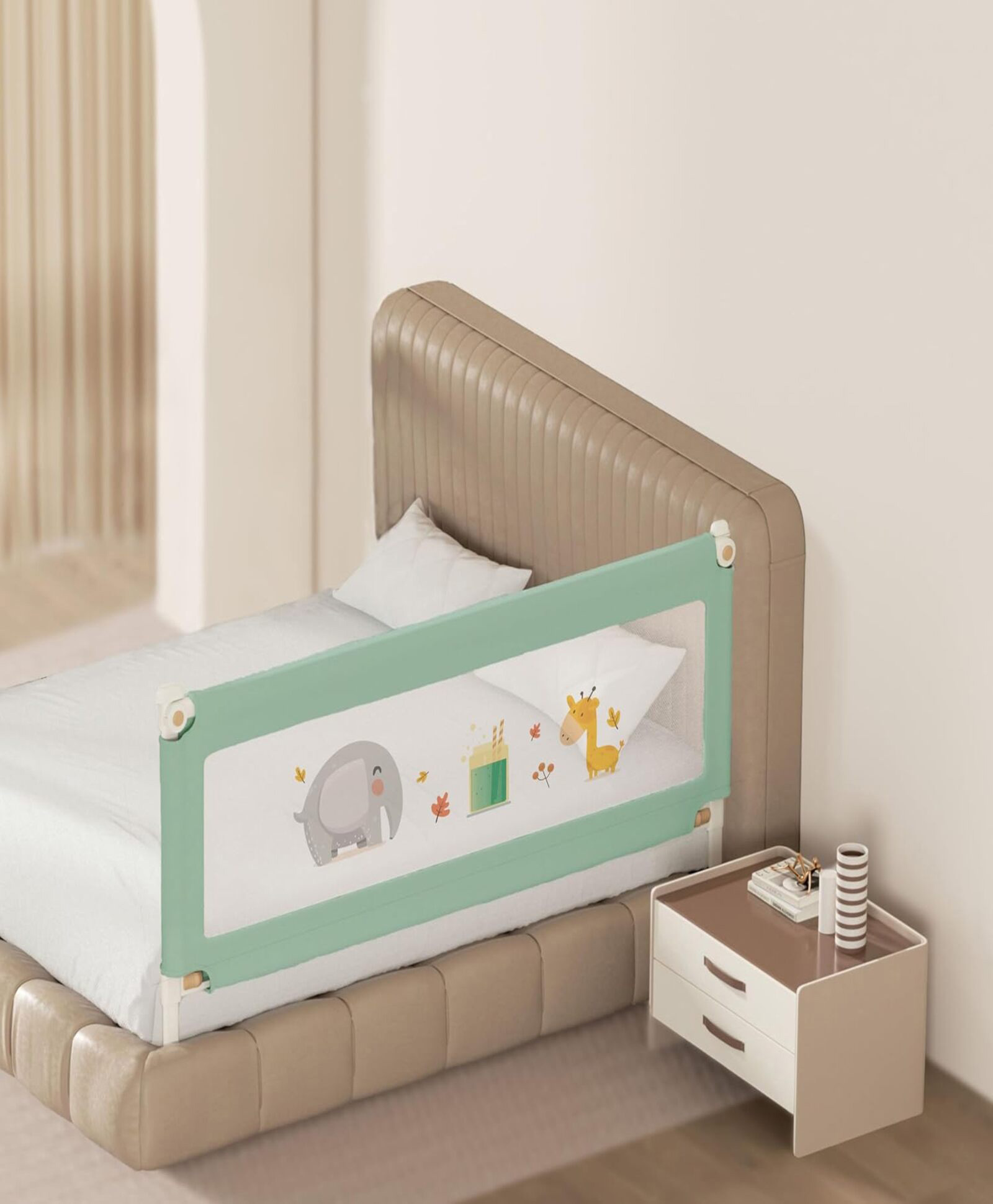 Kids Station Baby Bed Rail Guard for Baby Safety Adjustable Height Single Side Bed Rail with See-Through Mesh, Foldable Portable Infant Bed Safety Guard (5.3ft / 160cm, 1 Side, Green, Basic)-image-7