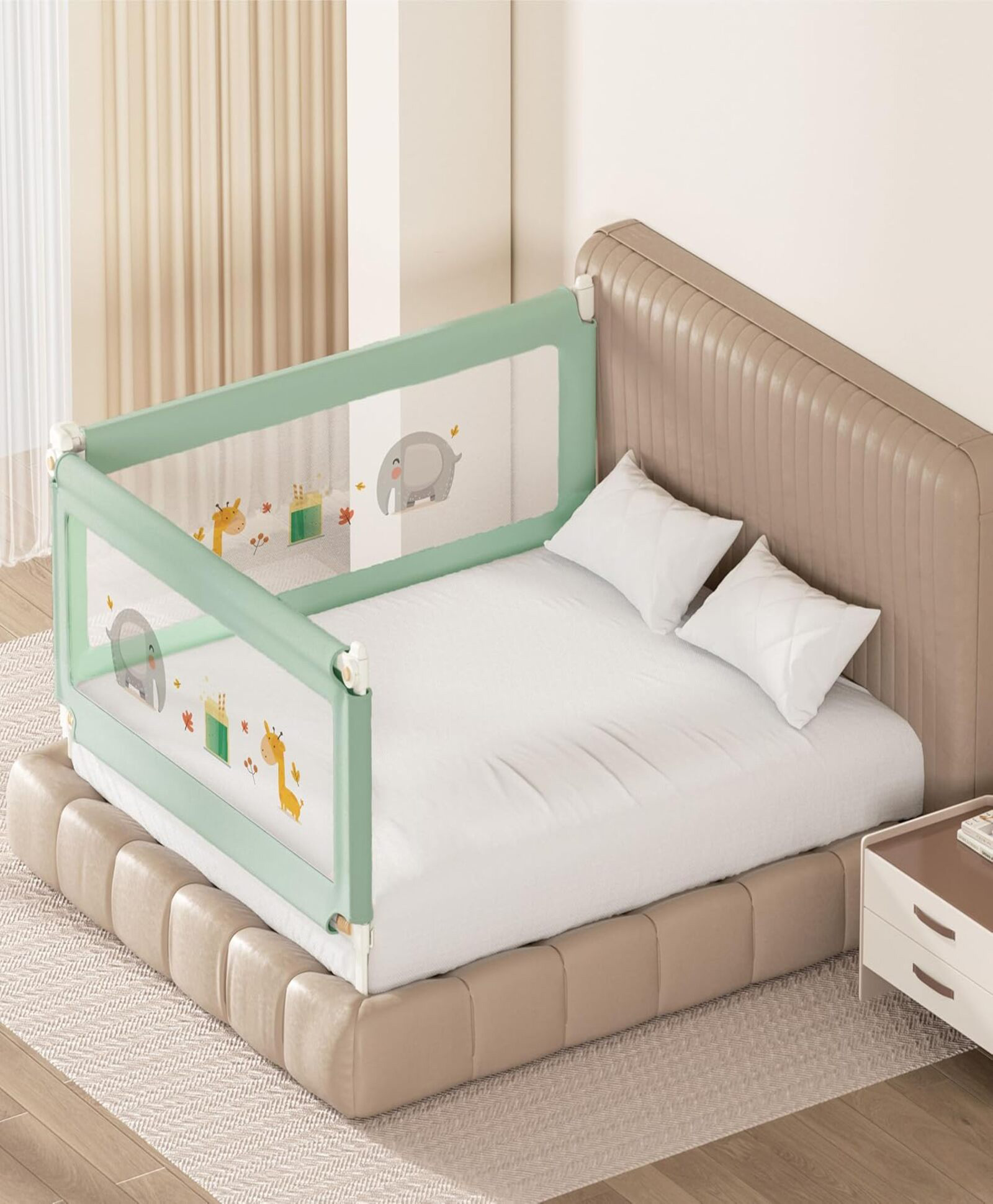 Kids Station Baby Bed Rail Guard for Baby & Toddler Safety Adjustable Height Double Side Bed Rail with See-Through Breathable Mesh, Foldable Safety Guard (6ft x 5.3ft, 2 Side, Green, Basic)-image-4