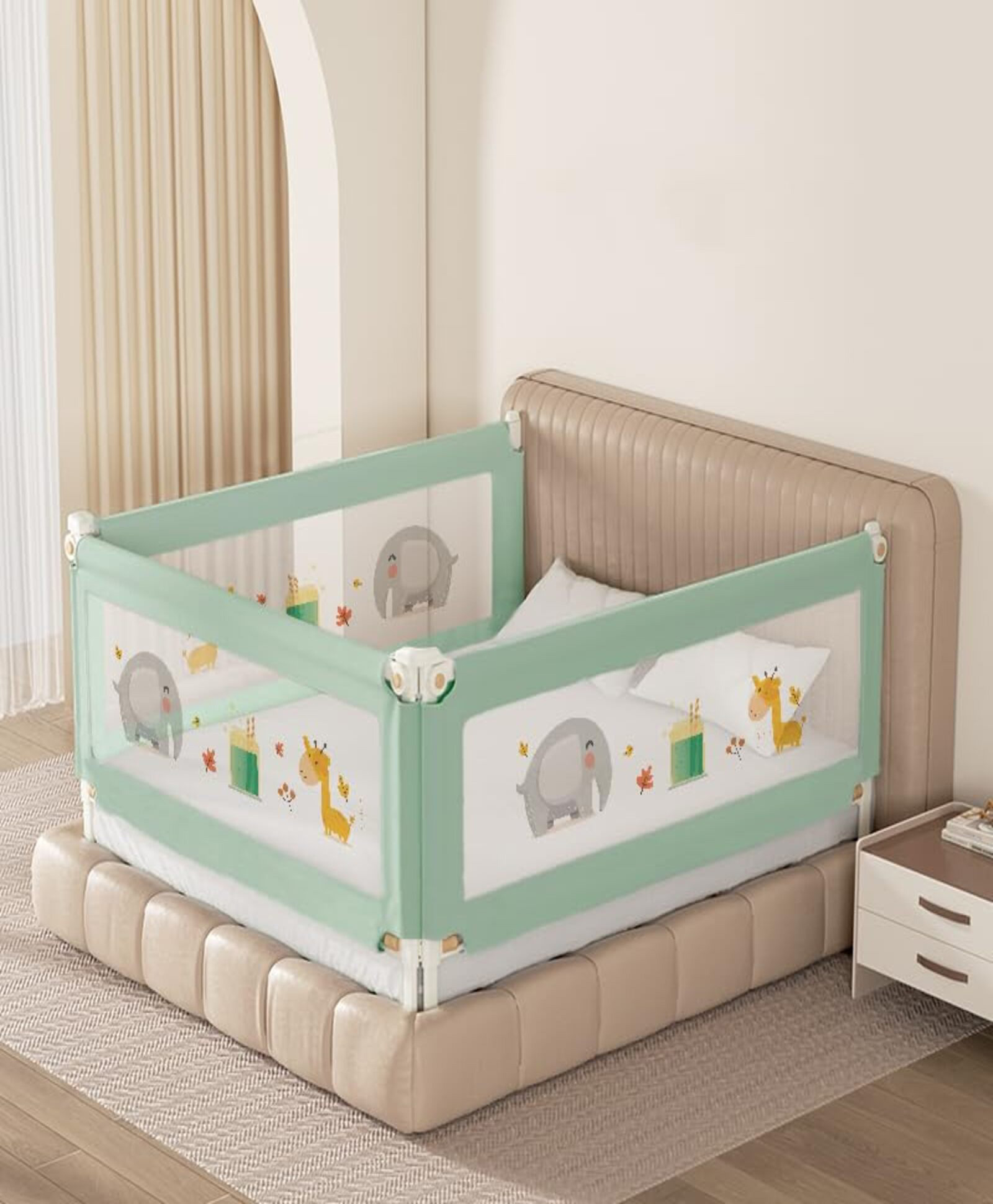 Kids Station Baby Bed Rail Guard for Infant & Toddler Safety Adjustable Height 3 Side Bed Rail with See-Through Mesh, Foldable Portable Safety Guard for Beds (6ft x 5.3ft, 3 Side, Green, Basic)-image-41