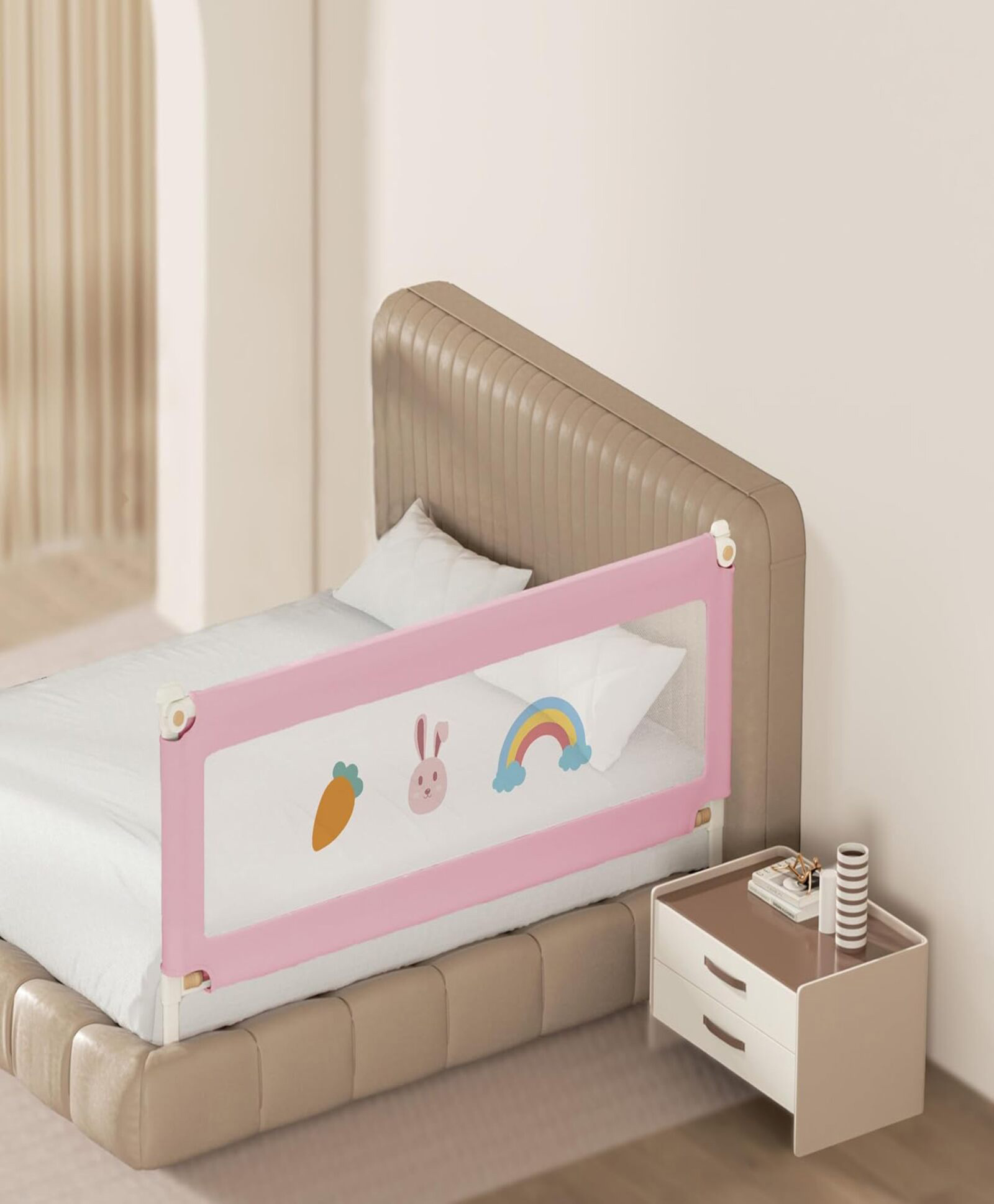 Kids Station Baby Bed Rail Guard for Baby Safety Adjustable Height Single Side Bed Rail with See-Through Mesh, Foldable Portable Safety Guard (5.3ft / 160cm, 1 Side, Pink, Basic)-image-13