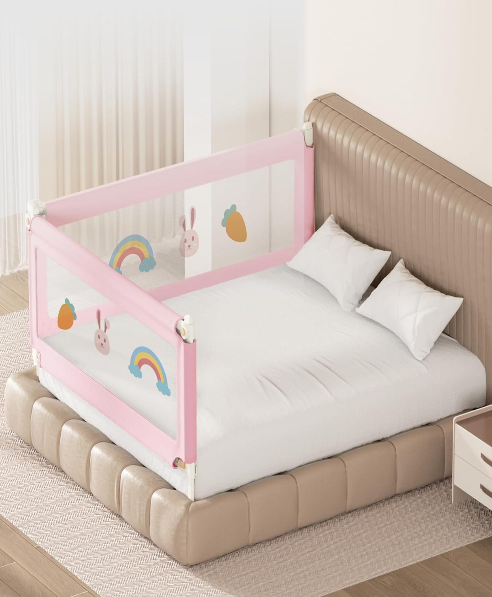 Kids Station Baby Bed Rail Guard for Baby & Toddler Safety Adjustable Height Double Side Bed Rail with See-Through Breathable Mesh, Foldable Safety Guard (6ft x 5.3ft, 2 Side, Pink, Basic)-image-14