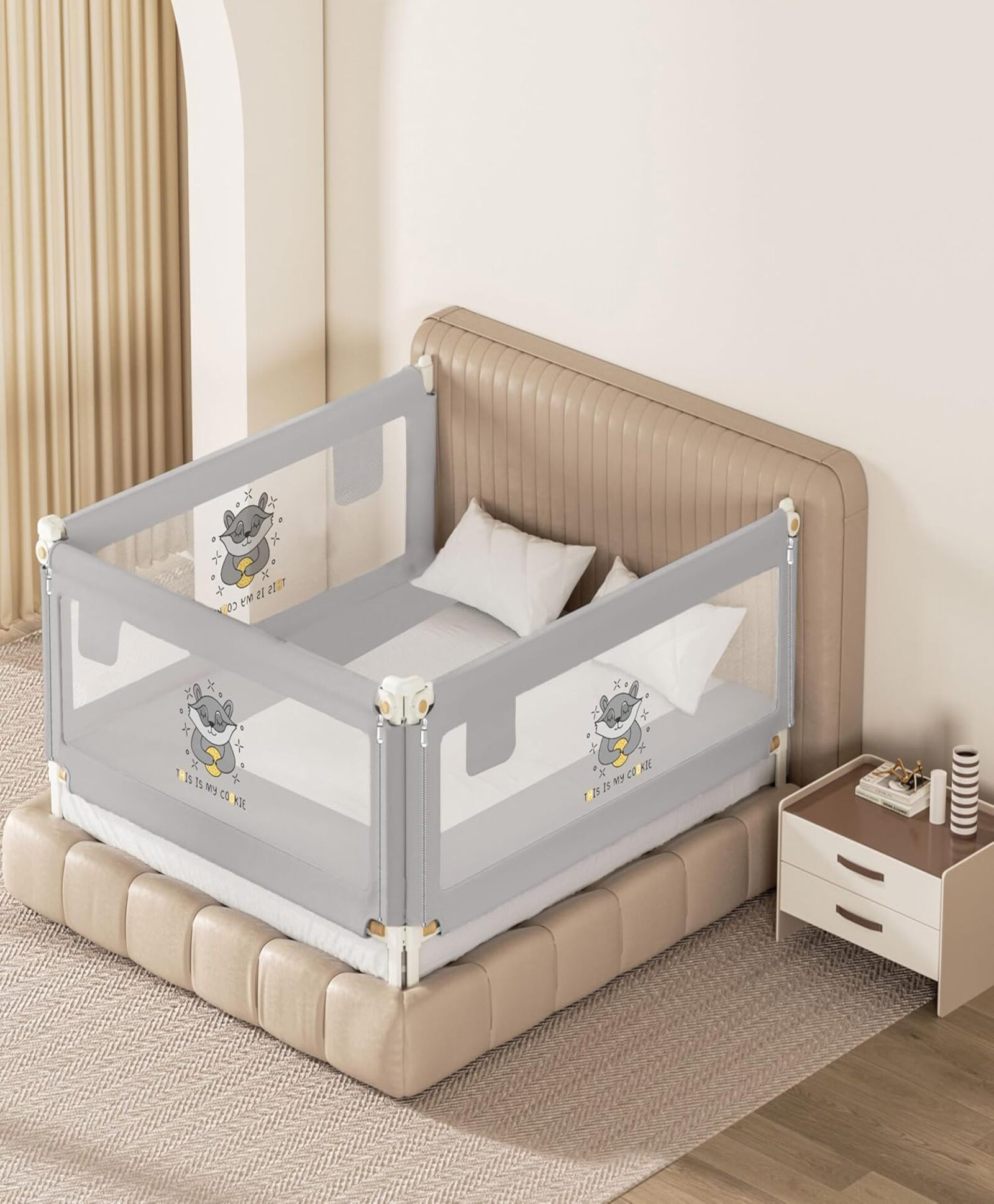 Kids Station Premium Baby Bed Rail Guard for Baby & Toddler Safety Adjustable Height 3 Side Bed Rail with See-Through Mesh (6.3ft x 5.3ft, 3 Side, Grey, Premium)-image-46