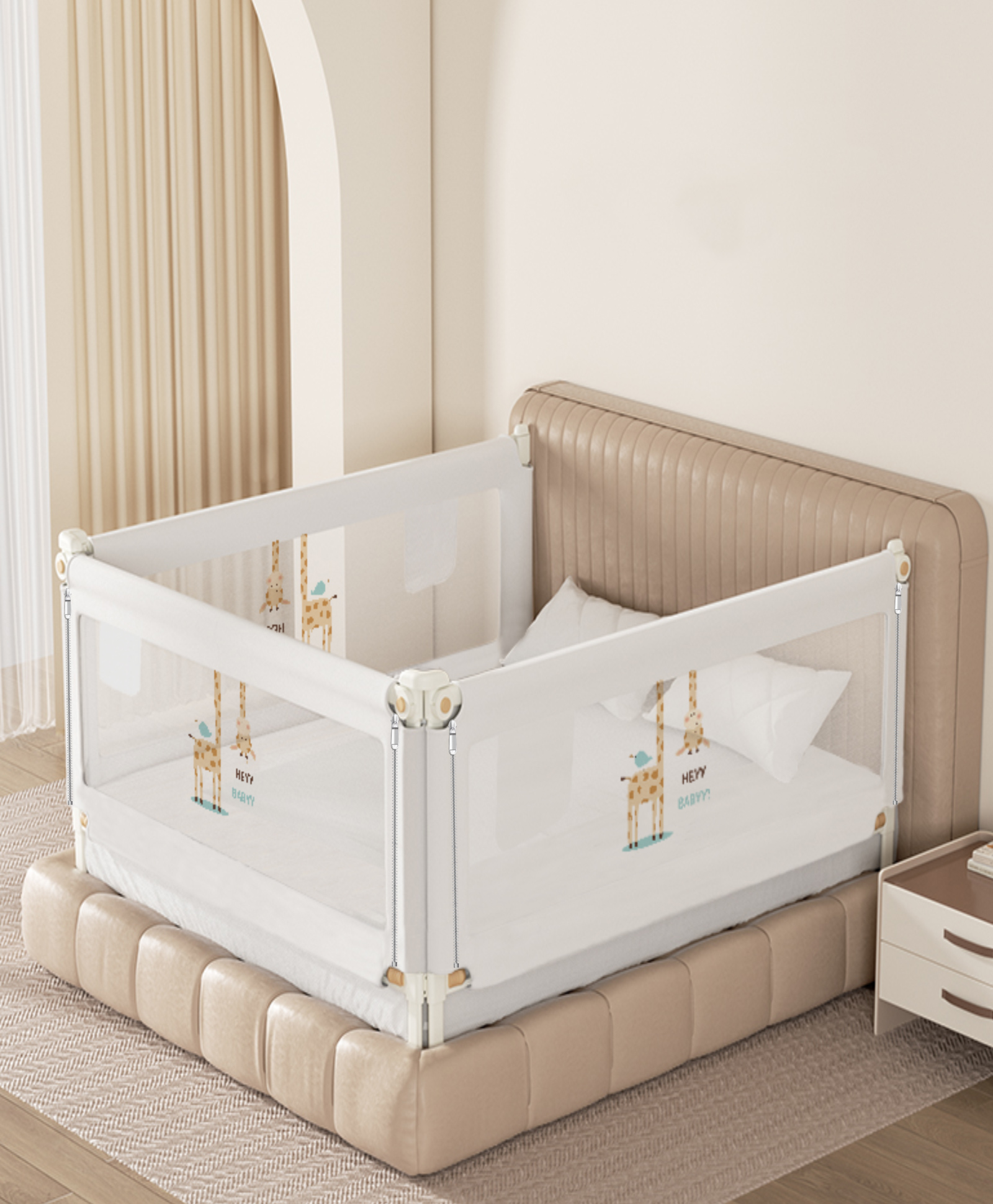Kids Station Premium Baby Bed Rail Guard for Infant & Toddler Safety Adjustable Height 3 Side Bed Rail with See-Through Mesh (6ft x 5.3ft, 3 Side, White, Premium)-picture-14