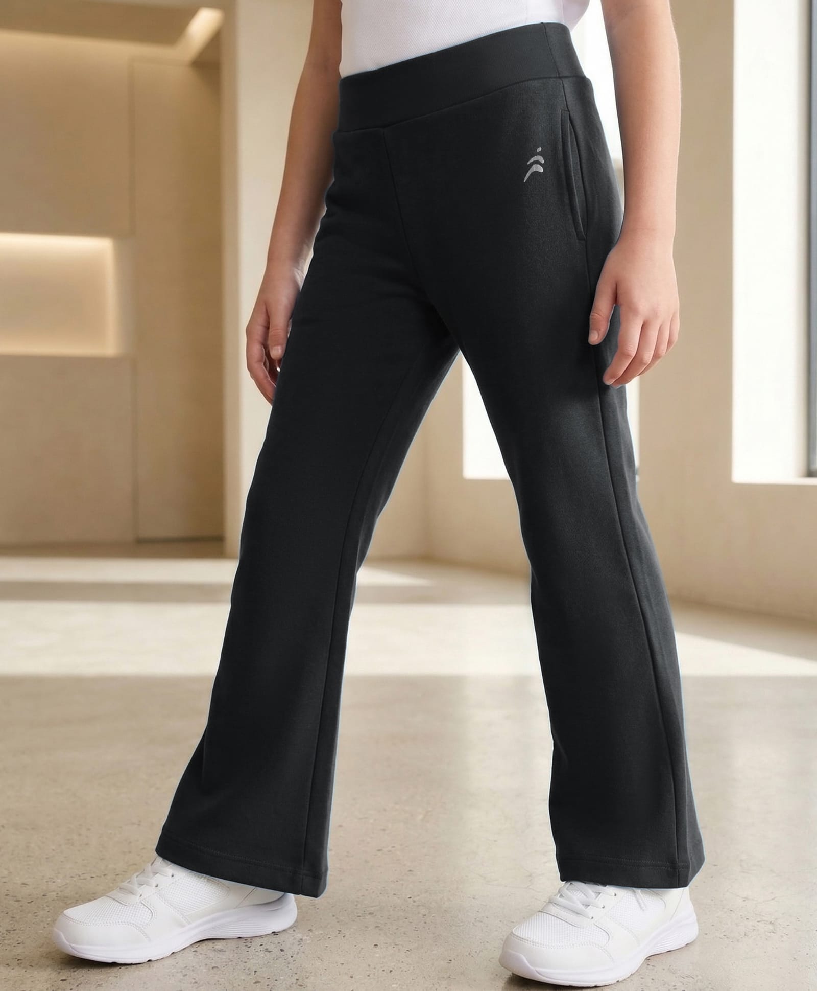 Pine Active Knit Full Length Solid 4 Way Stretch Flared Leggings - Black-picture-22