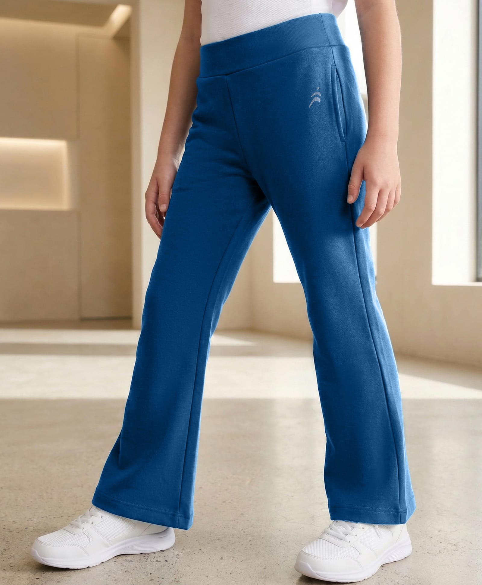 Pine Active Knit Full Length Solid 4 Way Stretch Flared Leggings - Navy Blue-picture-1