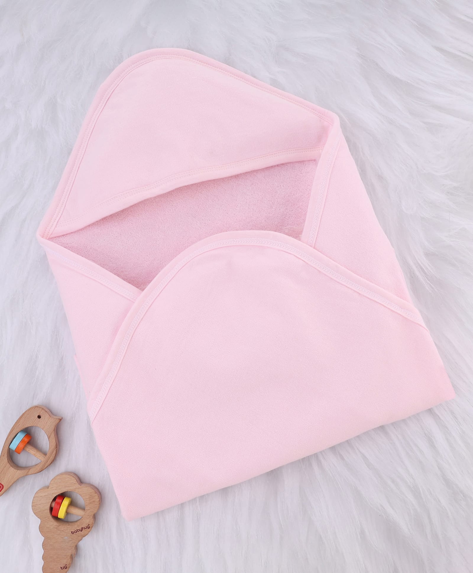 Babyhug Terry Knit Solid Colour Hooded Towel L 77.5 X B 77.5 cm - Pink-image-10