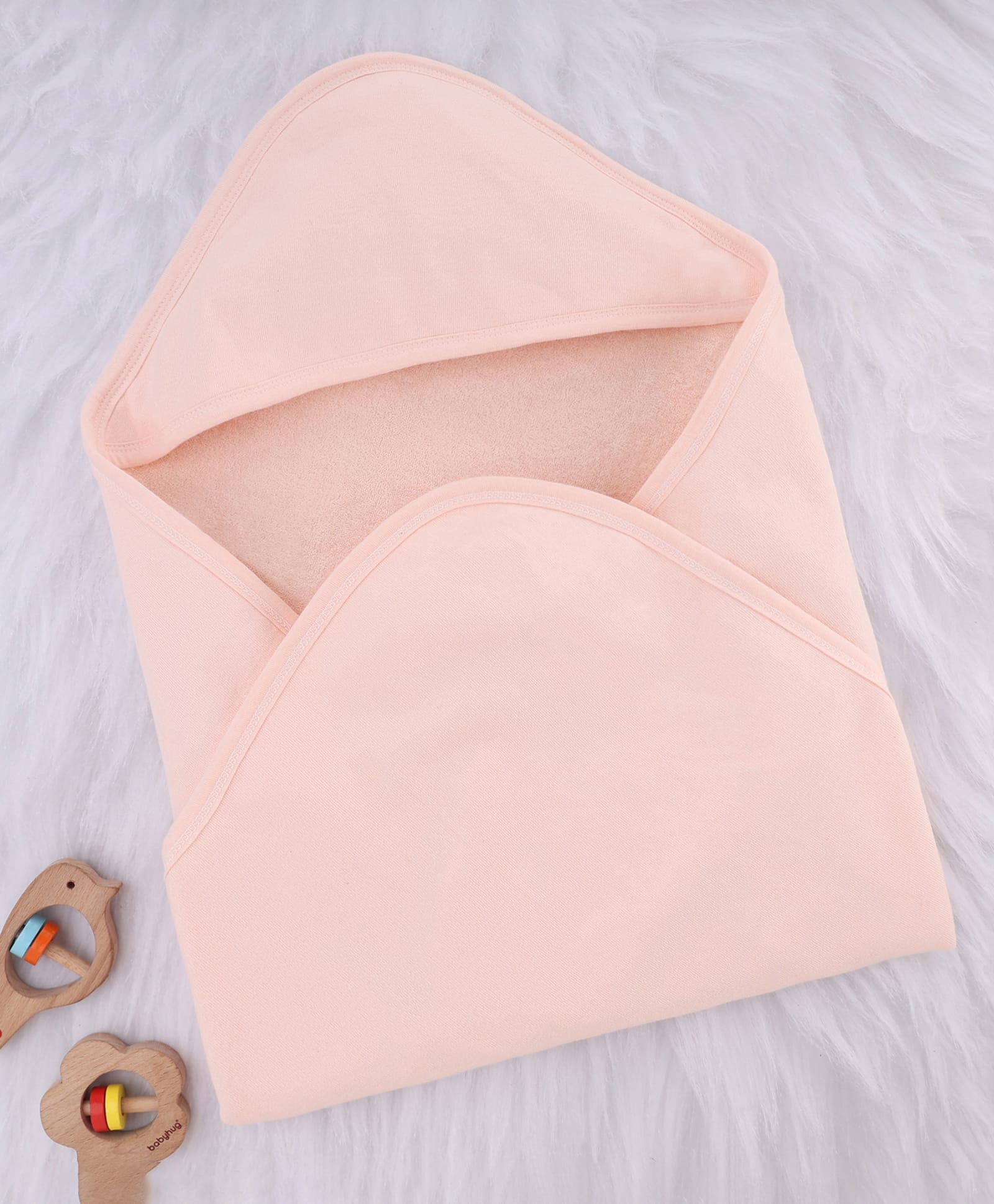 Babyhug Terry Knit Solid Colour Towel with Hooded L 80 X B 76 cm - Light Pink-image-46