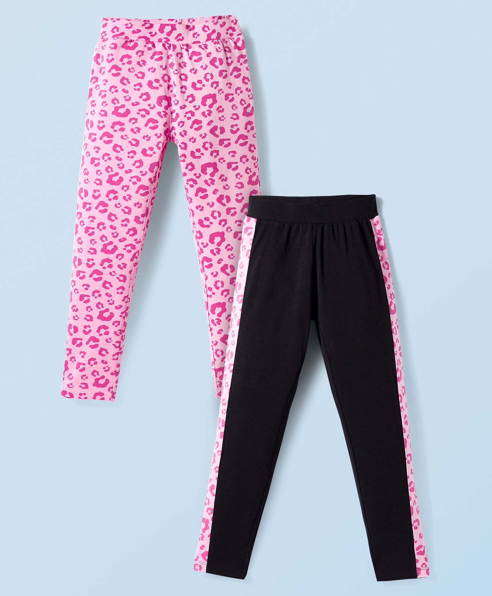 Honeyhap Cotton Knit Full Length Cheetah Printed Leggings With Bio Finish Pack Of 2 - Pink Frosting & Black Beauty-image-13