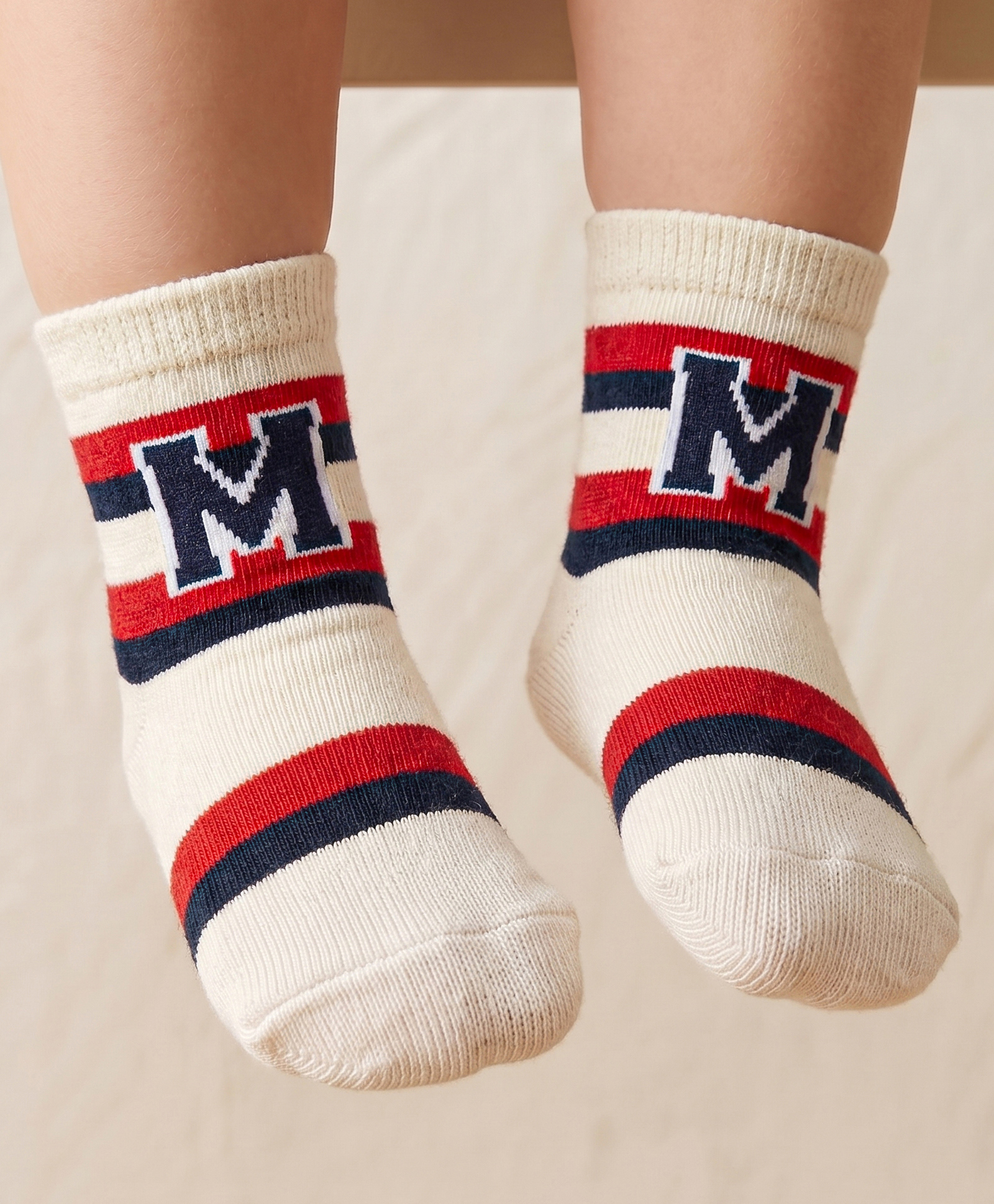 Mustang Knit Ankle Length Striped Socks with Alphabet Design - Off White-image-17