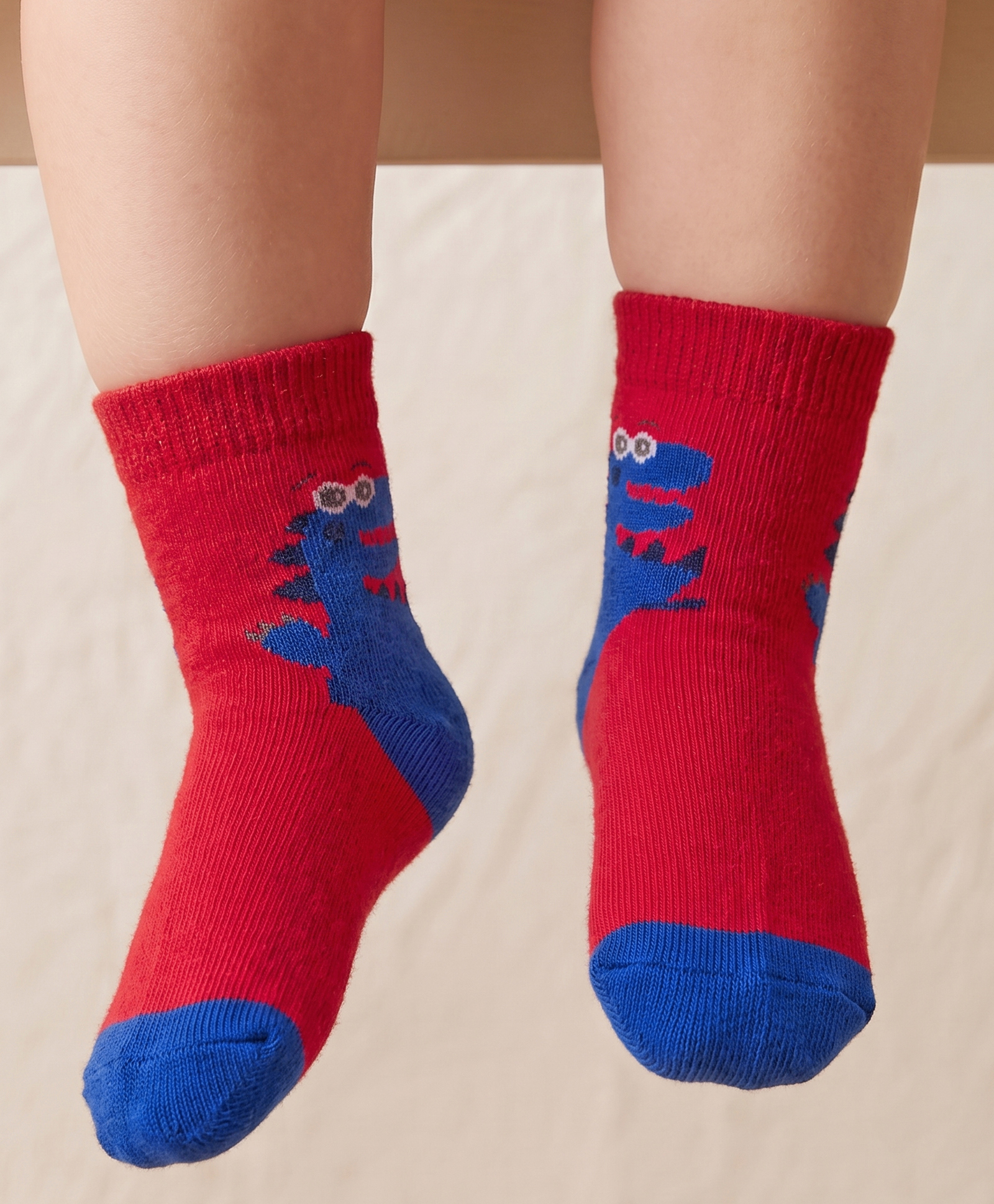 Mustang Knit Ankle Length Socks with Dino Design - Red-image-33