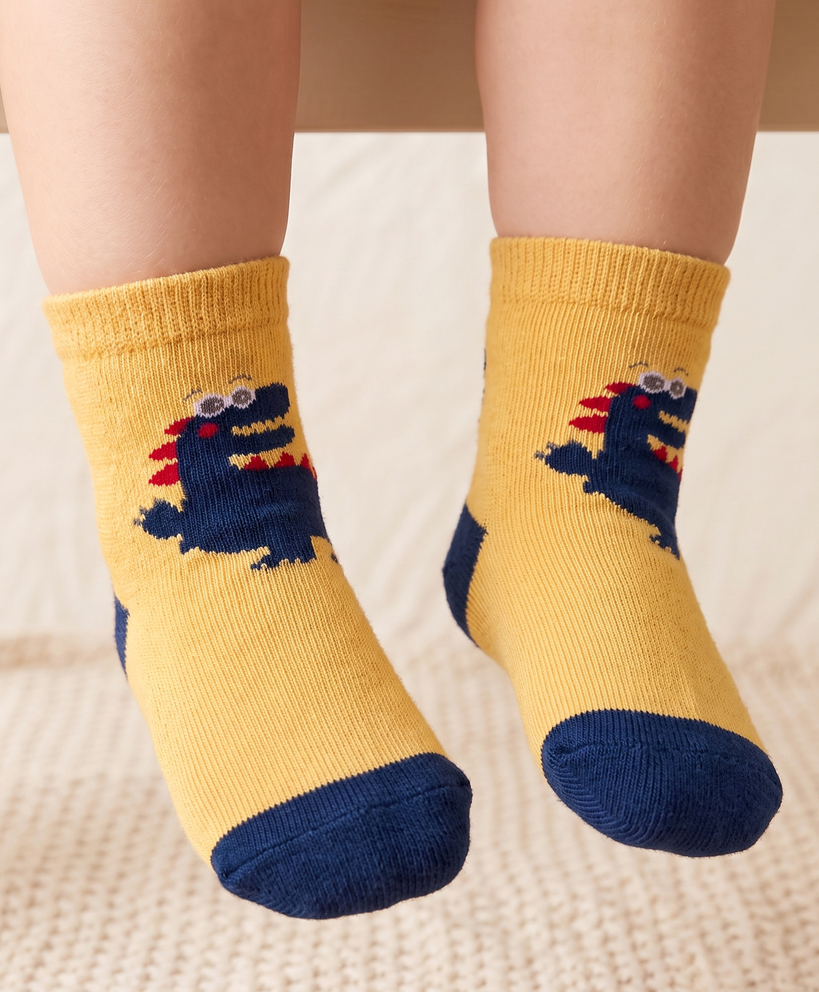 Mustang Knit Ankle Length Socks with Dino Design - Yellow-image-34