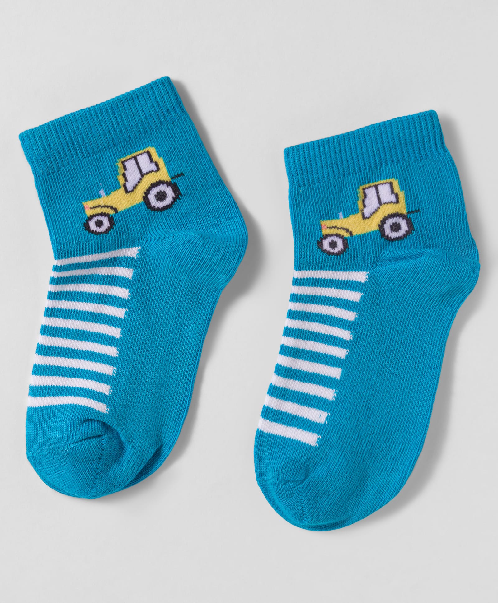 Mustang Knit Ankle Length Socks with Car Design & Stripes - Blue-picture-12