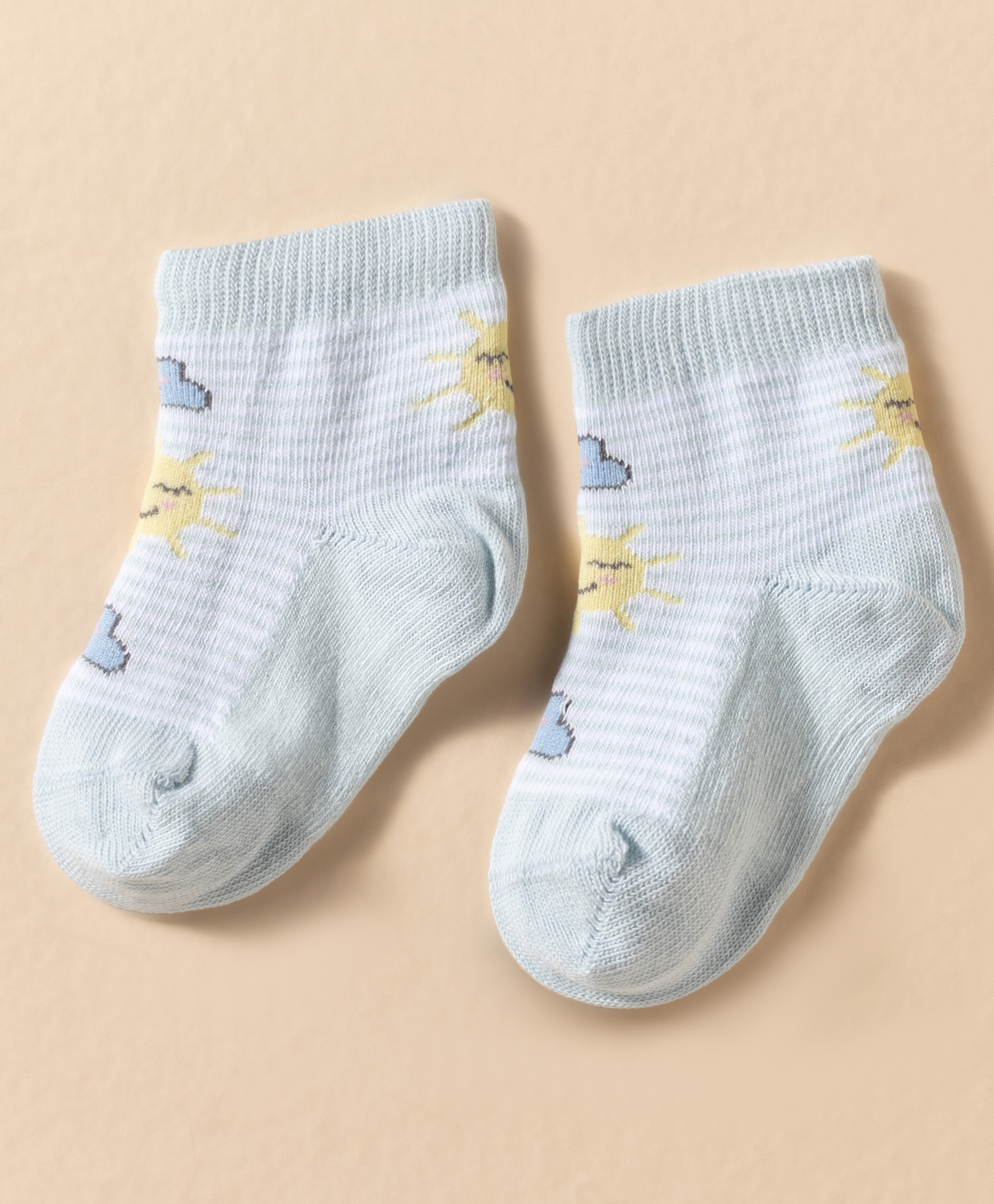 Mustang Knit Ankle Length Socks with Cloud Design & Stripes - Light Blue-picture-26