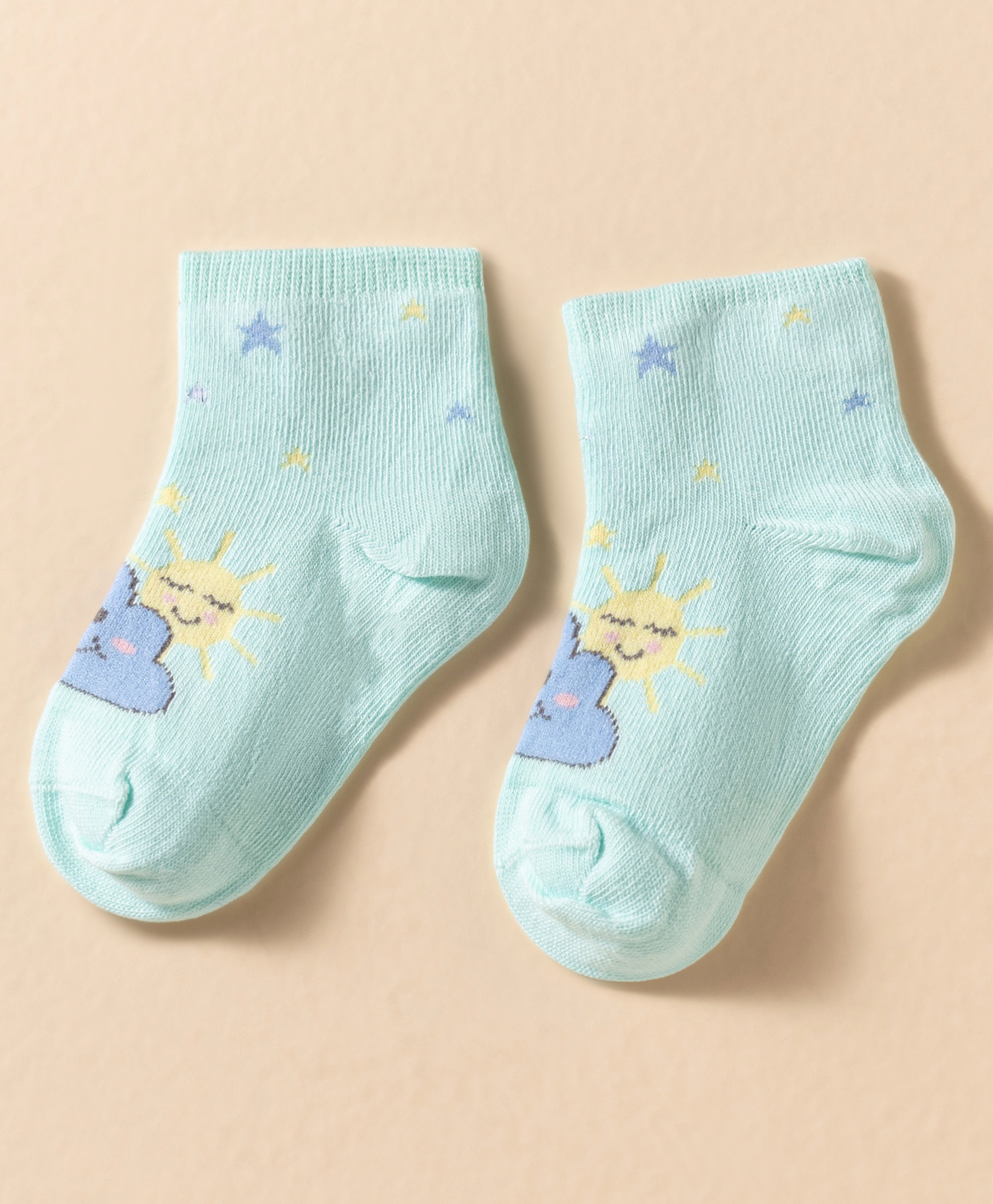 Mustang Knit Ankle Length Socks with Sun & Cloud Design - Mint-image-14