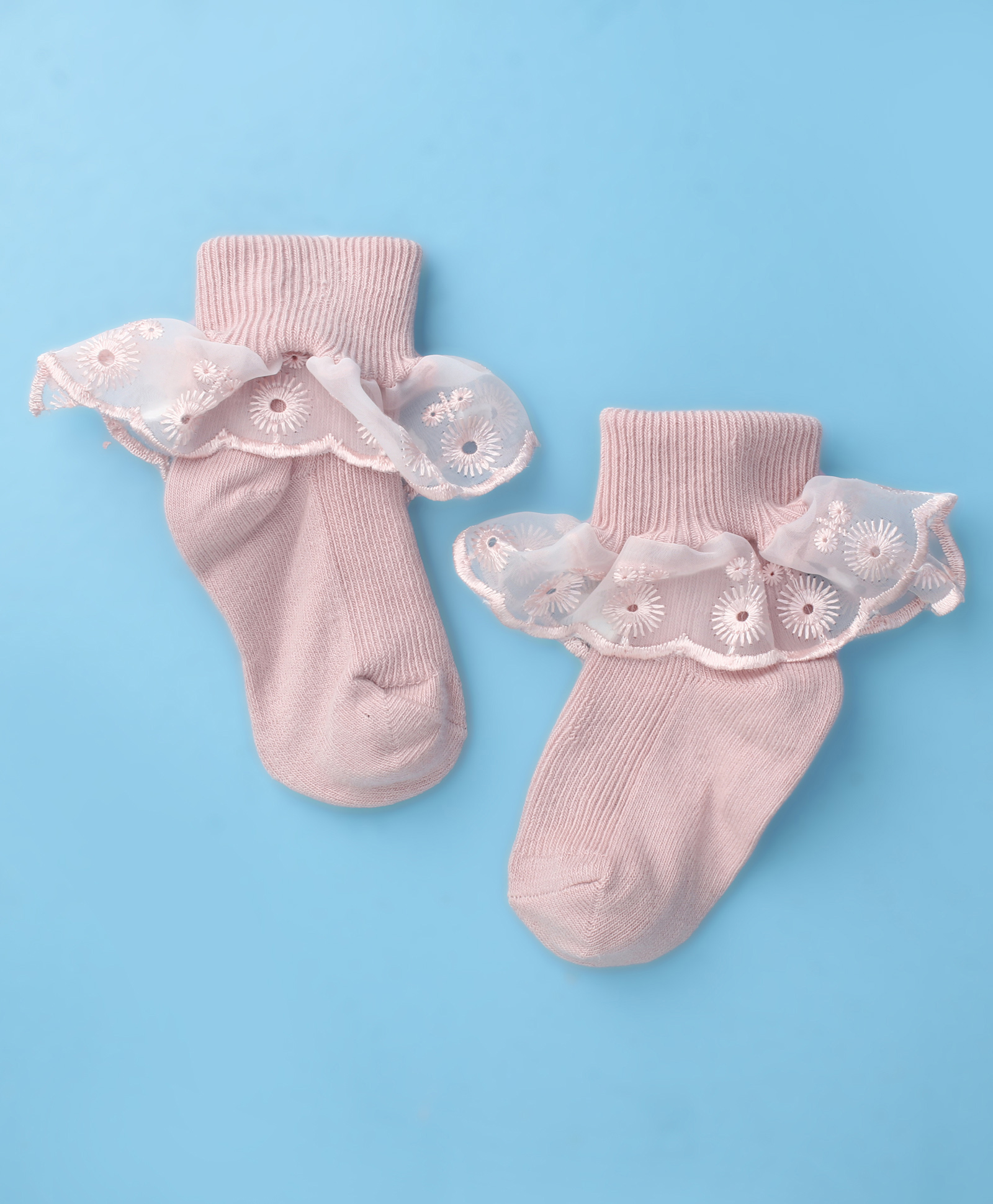 Mustang Knit Ankle Length Socks with Floral Embroidery & Applique - Light Blue-picture-20