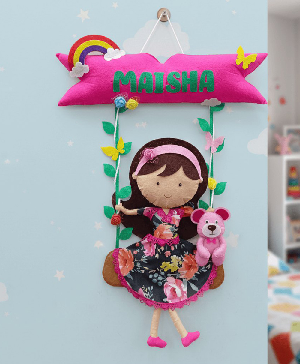 Fab Feltro Doll On Swing Personalised Felt Kids Hanging-picture-25