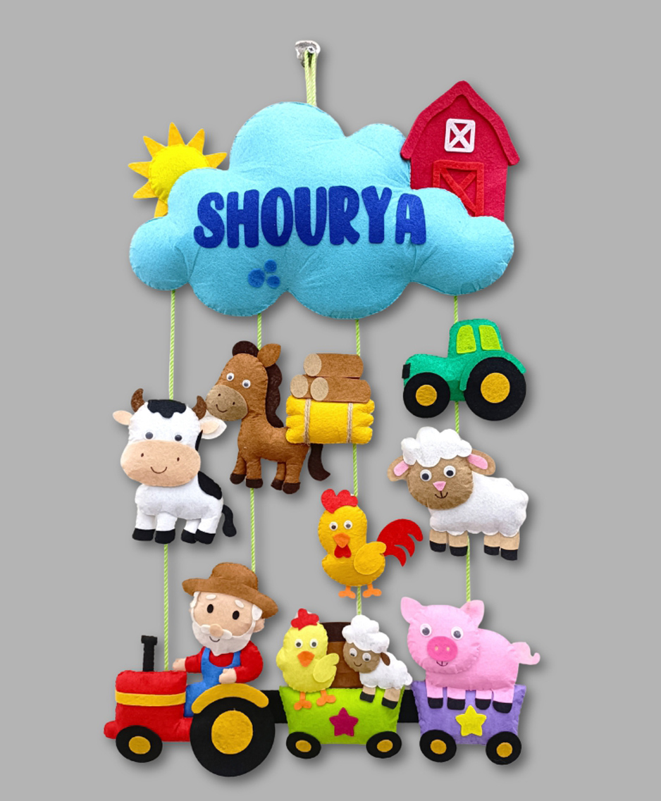 fab feltro old macdonald farm animals personalised felt kids room decor premium range - multicolor