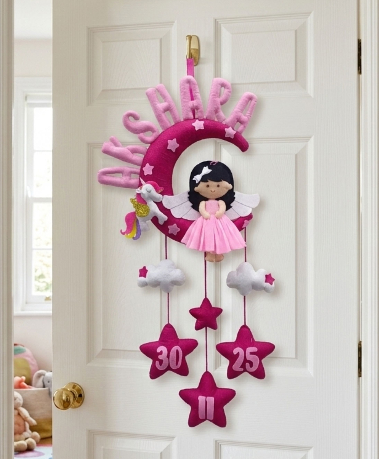 Fab Feltro Princess on Moon With Unicorn Personalised Felt Kids Hanging - Pink-image-24