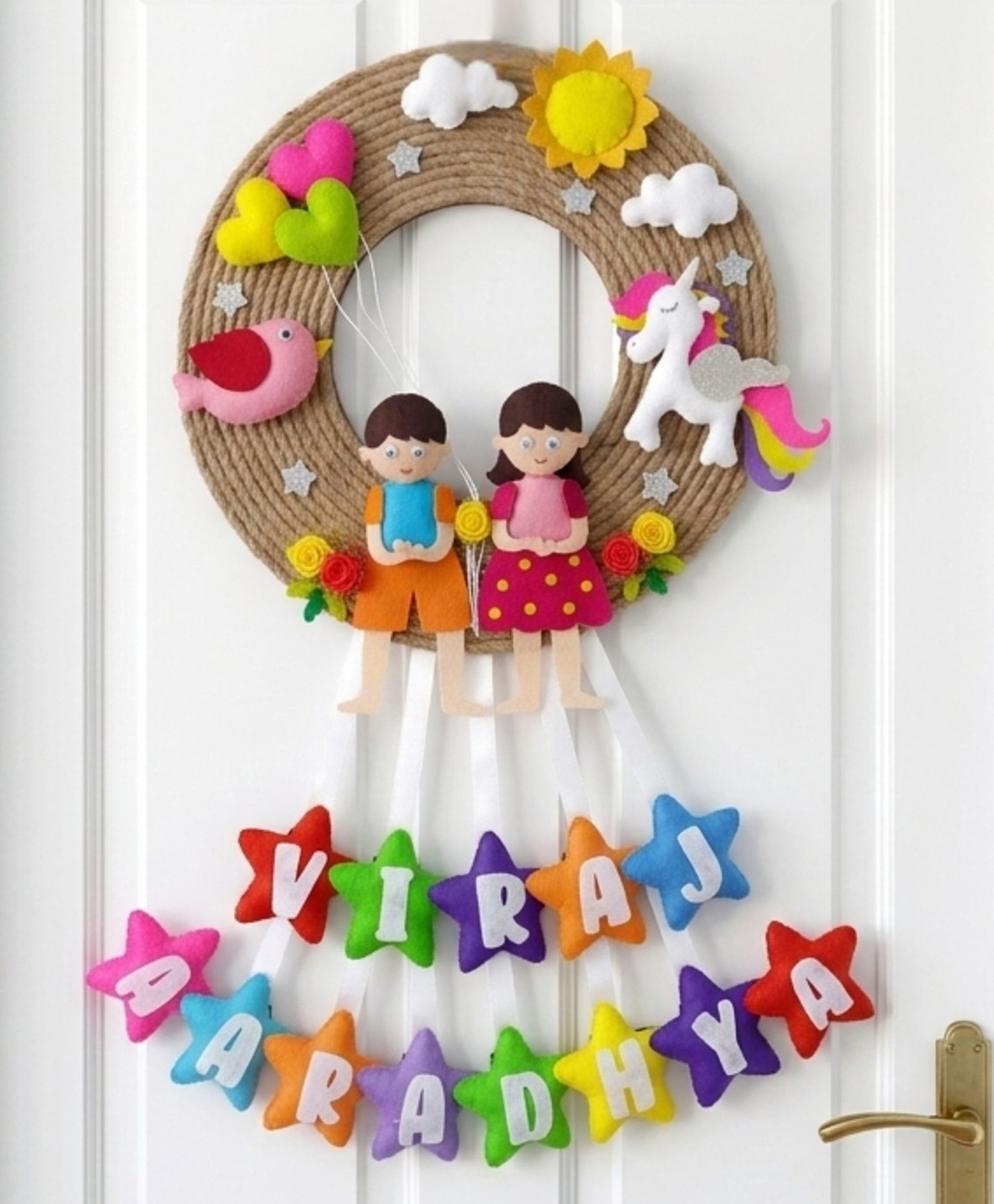 Fab Feltro Boy Girl Sibling Jute Hanging Personalised Felt Kids Hanging - Multicolor-picture-17
