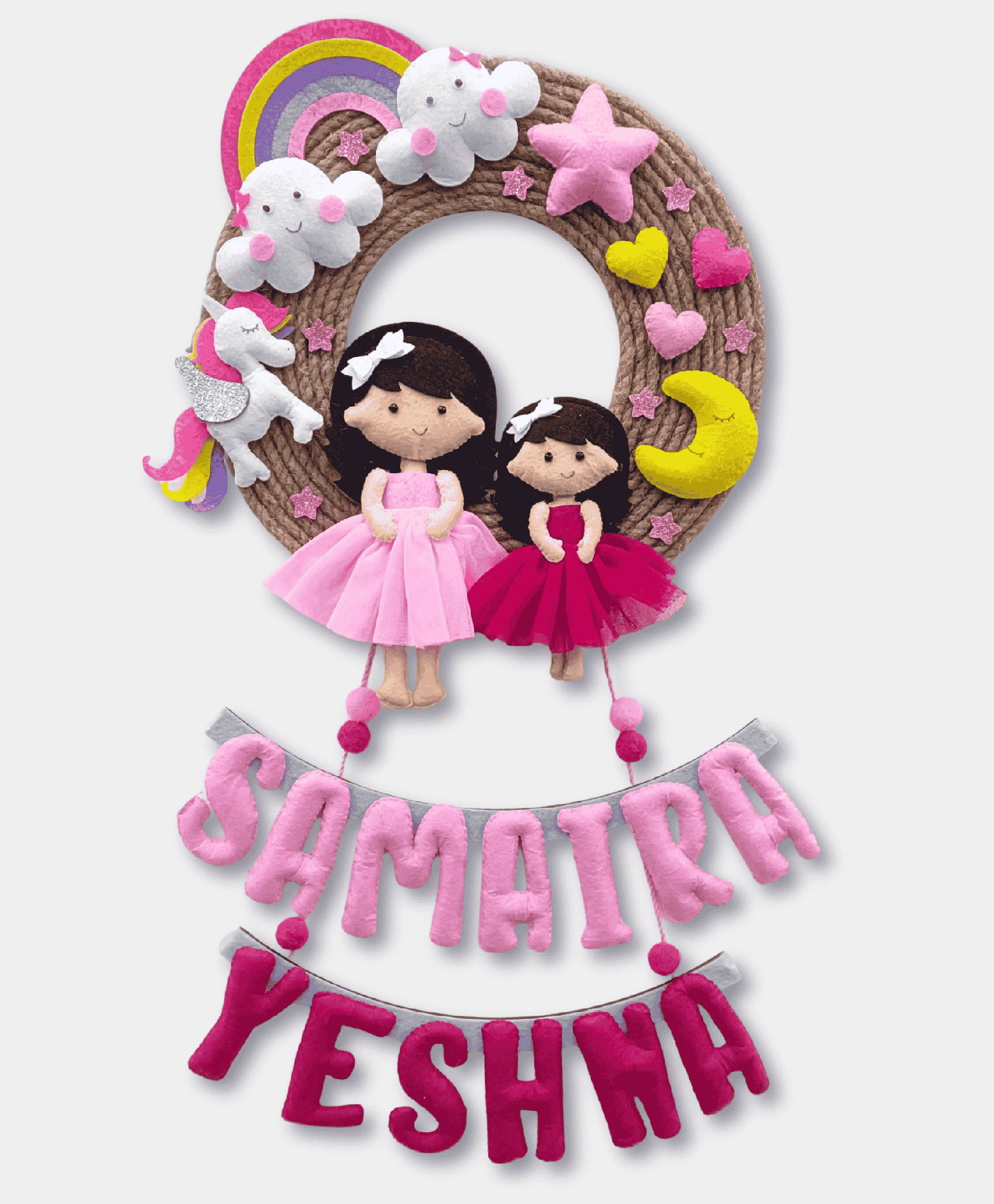 Fab Feltro Beautiful Doll Siblings Personalised Felt Kids Jute Hanging - Multicolor-image-14
