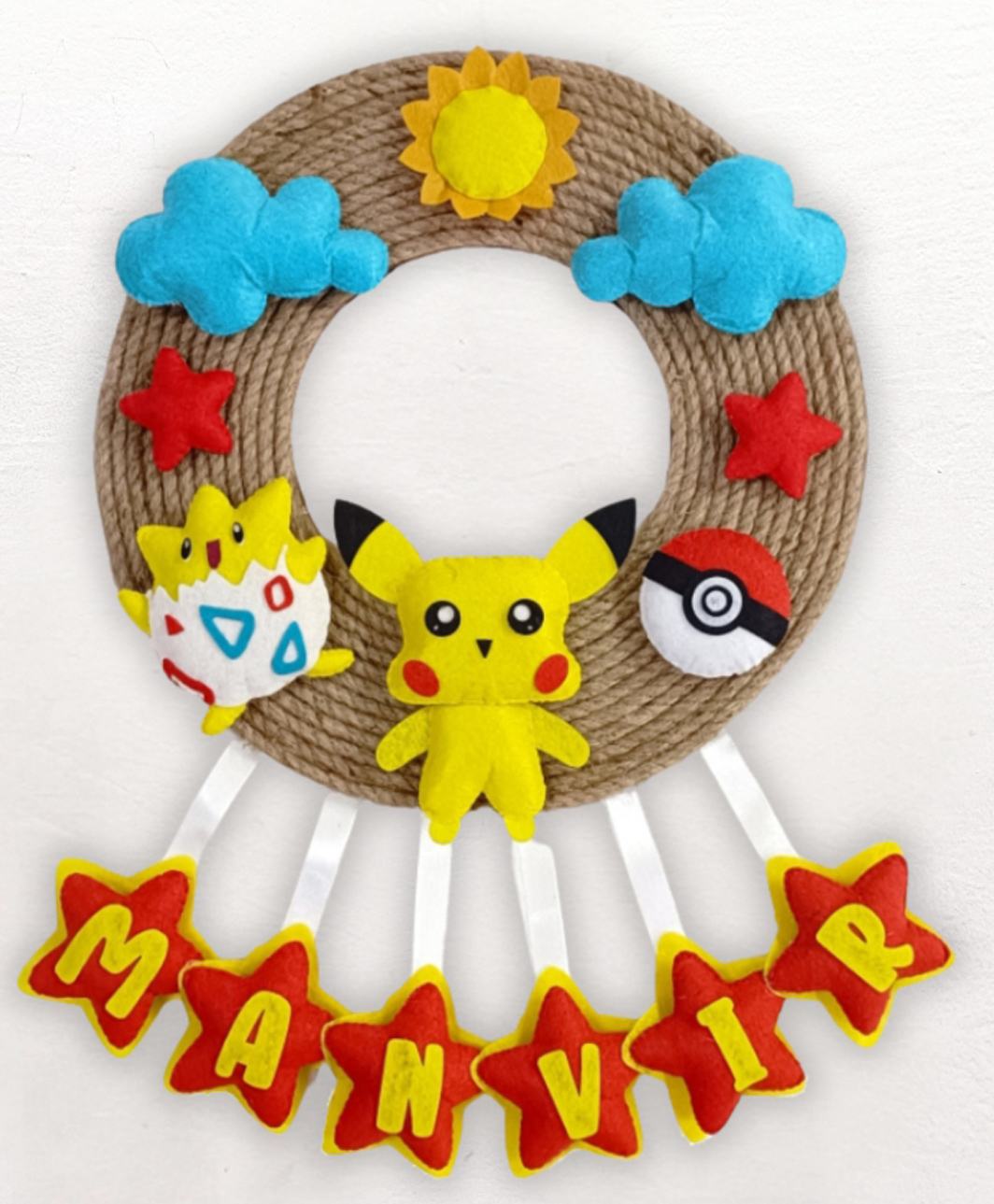Fab Feltro Pikachu Jute Hanging Personalised Felt Kids Hanging - Multicolor-image-8