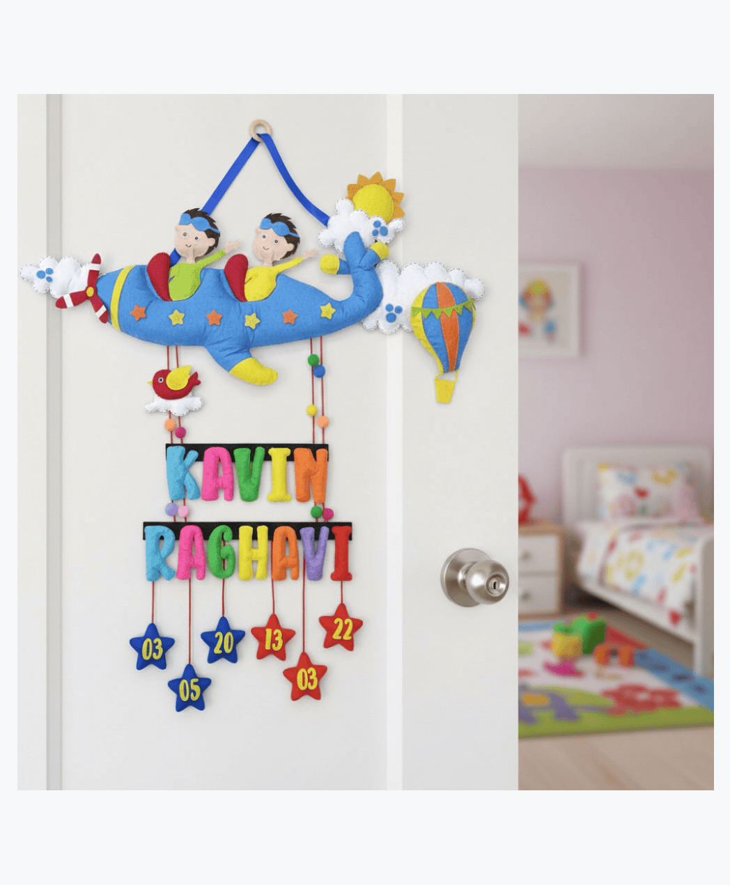 Fab Feltro Siblings Flying Plane , Personalised Felt Kids HangingRegular priceRs. 2,650.00-picture-12