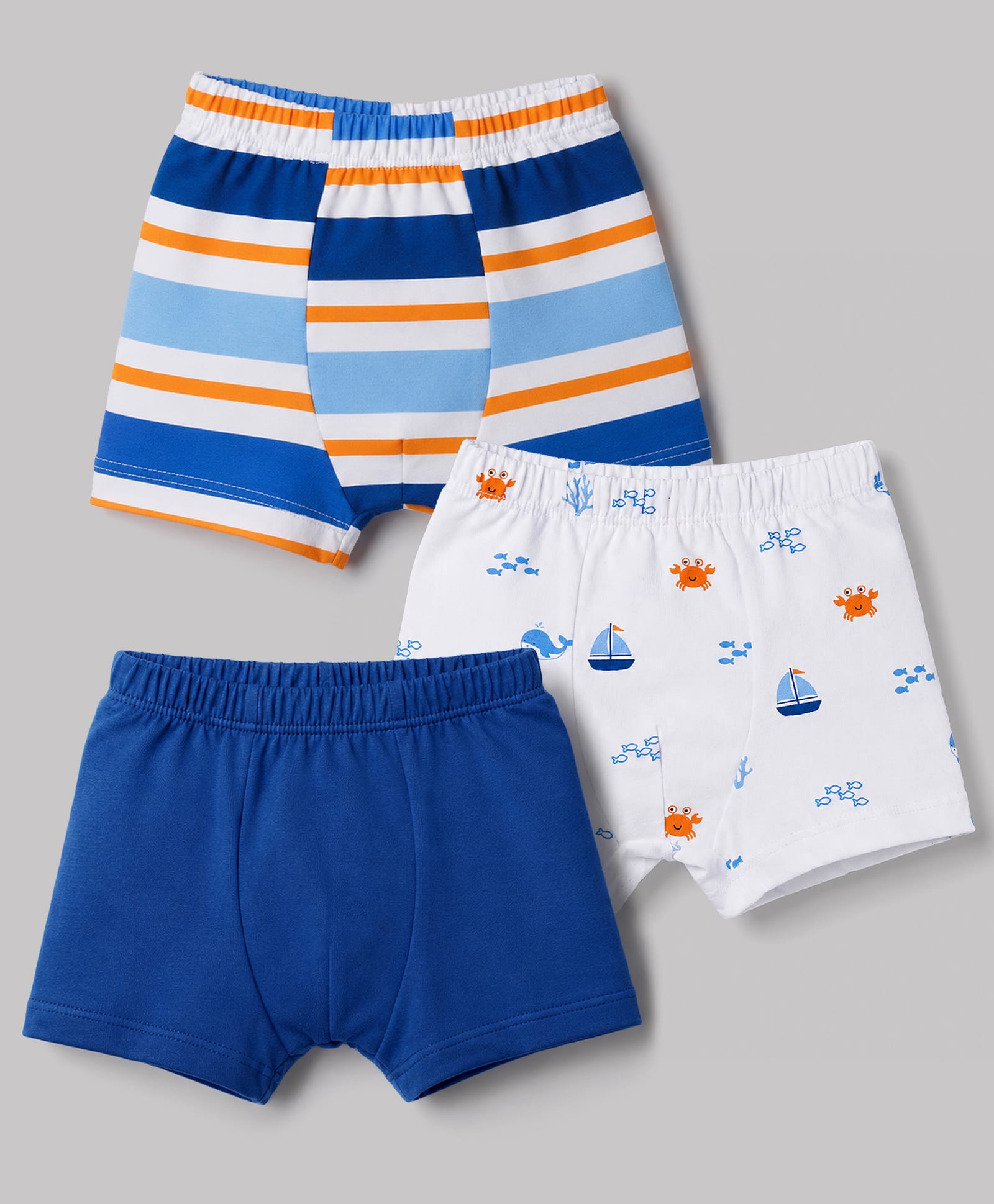 Babyhug 100% Cotton Single Jersey Knit Striped & Boat Printed Trunks Pack of 3 -Navy & White-image-23