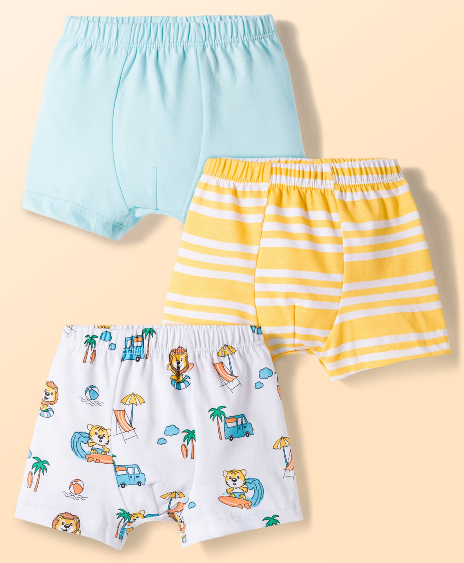 Babyhug 100% Cotton Knit Beach Theme & Striped Trunks Pack Of 3 - Multicolour-image-43