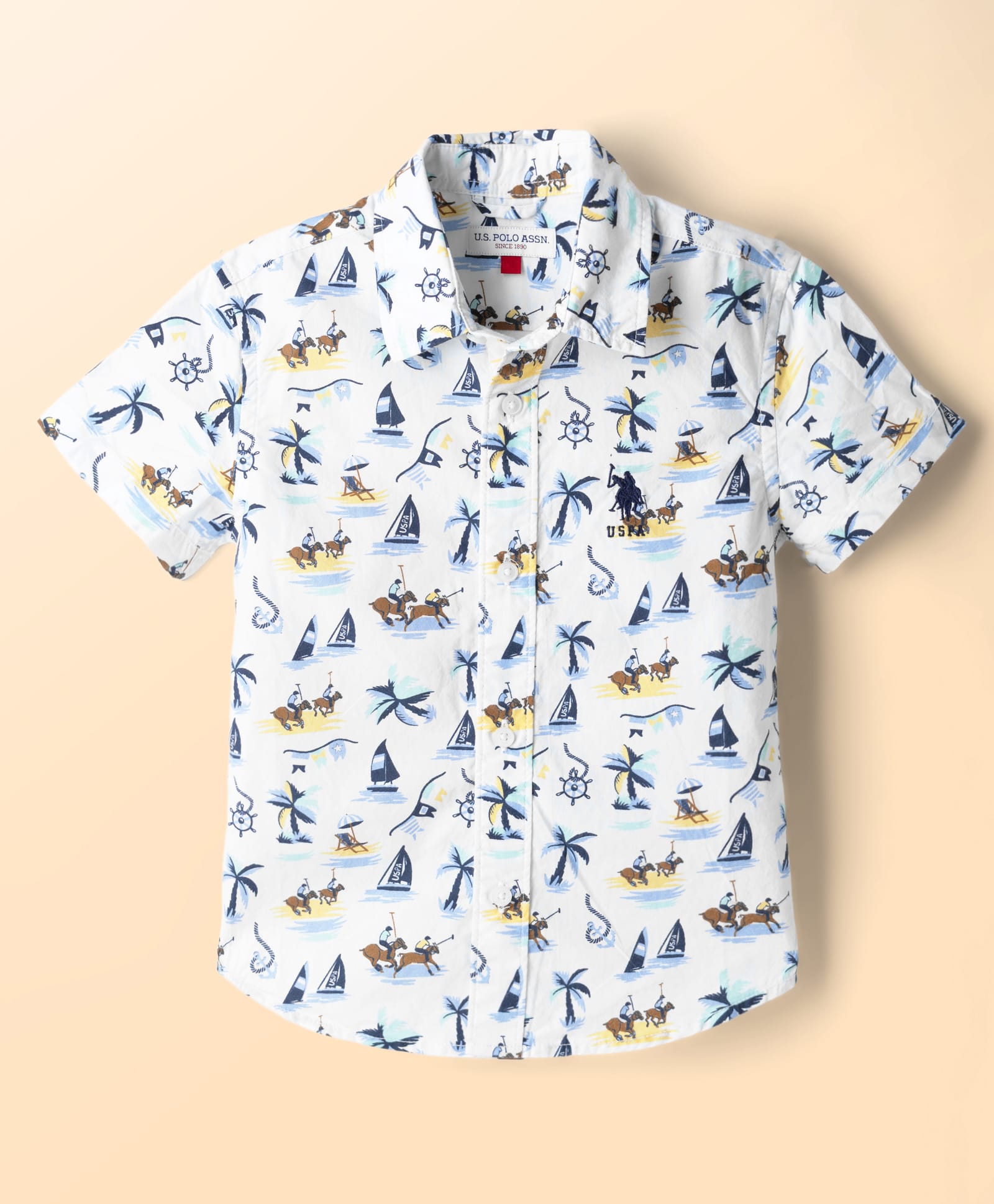US Polo Assn Cotton Woven Half Sleeves Shirt with Nautical Theme Print - Blue-image-2