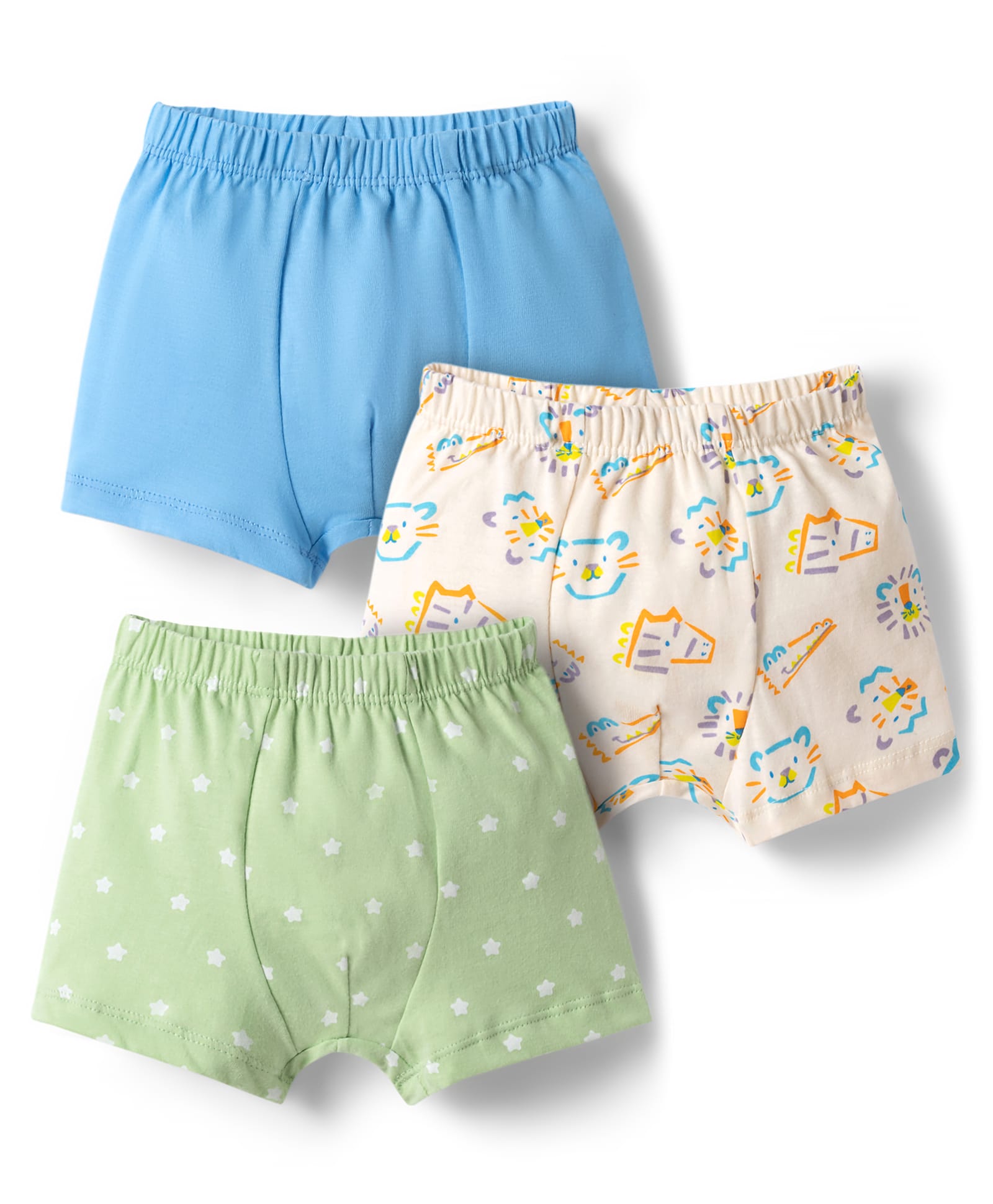 Babyhug 100% Cotton Knit Trunks with Animal & Star Print Pack of 3 - Multicolor-image-4
