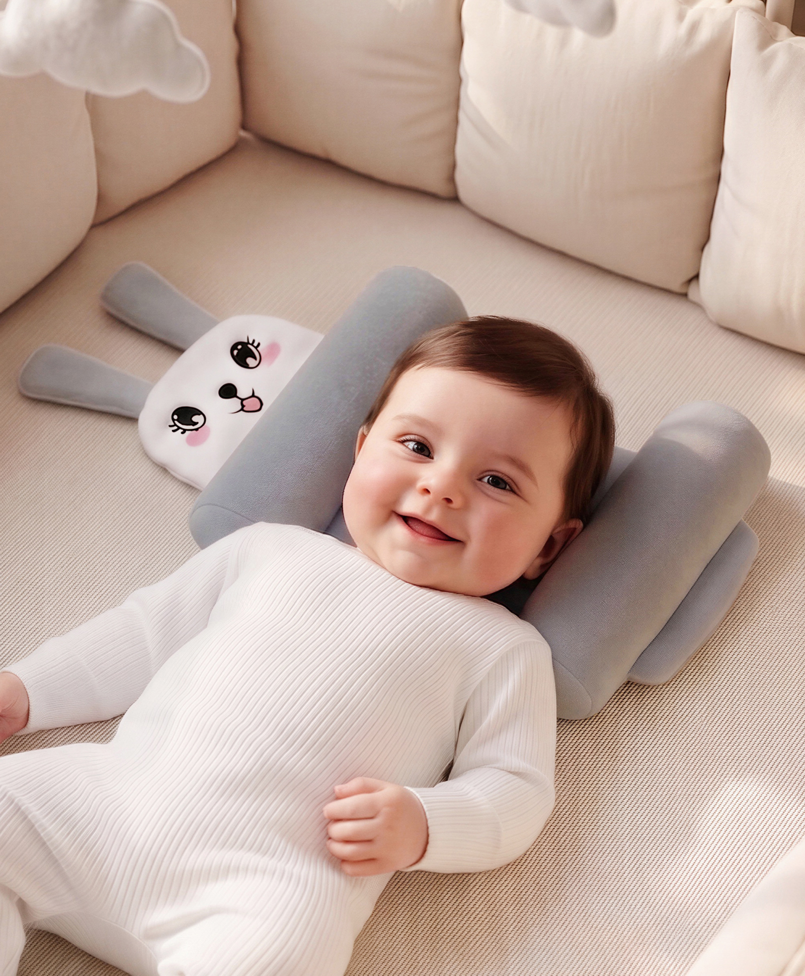 ZOE Bunny Adjustable Baby Pillow - Grey| Newborn Head & Neck Support| Anti Flat Head Pillow| Soft Cushion Sleep Positioner| Side Support Pillow| Lightweight & Travel Friendly| Soft Breathable Fabric-image-39