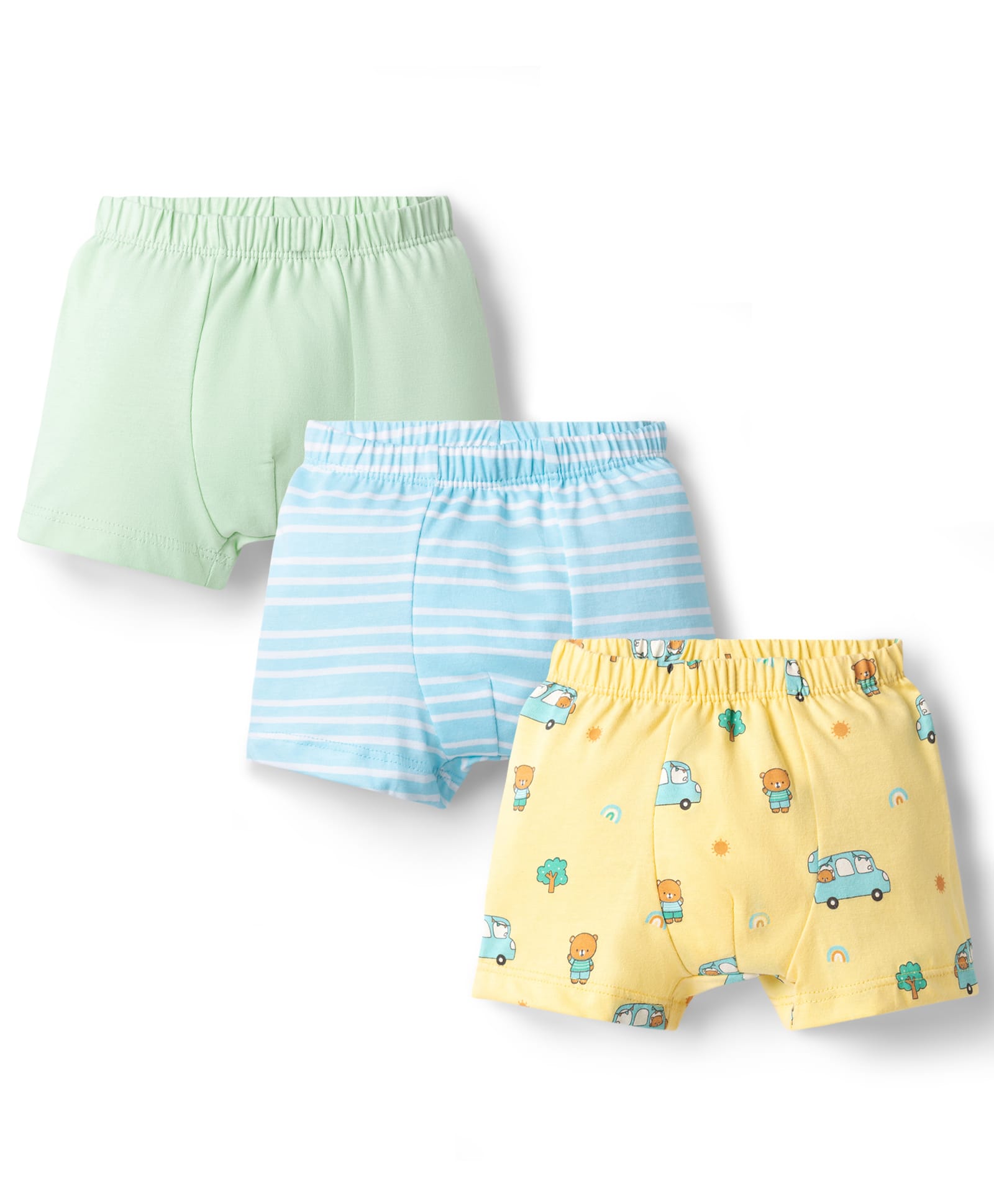 Babyhug Single Jersey Knit Trunks With Car Print Pack of 3 - Multicolor-image-0