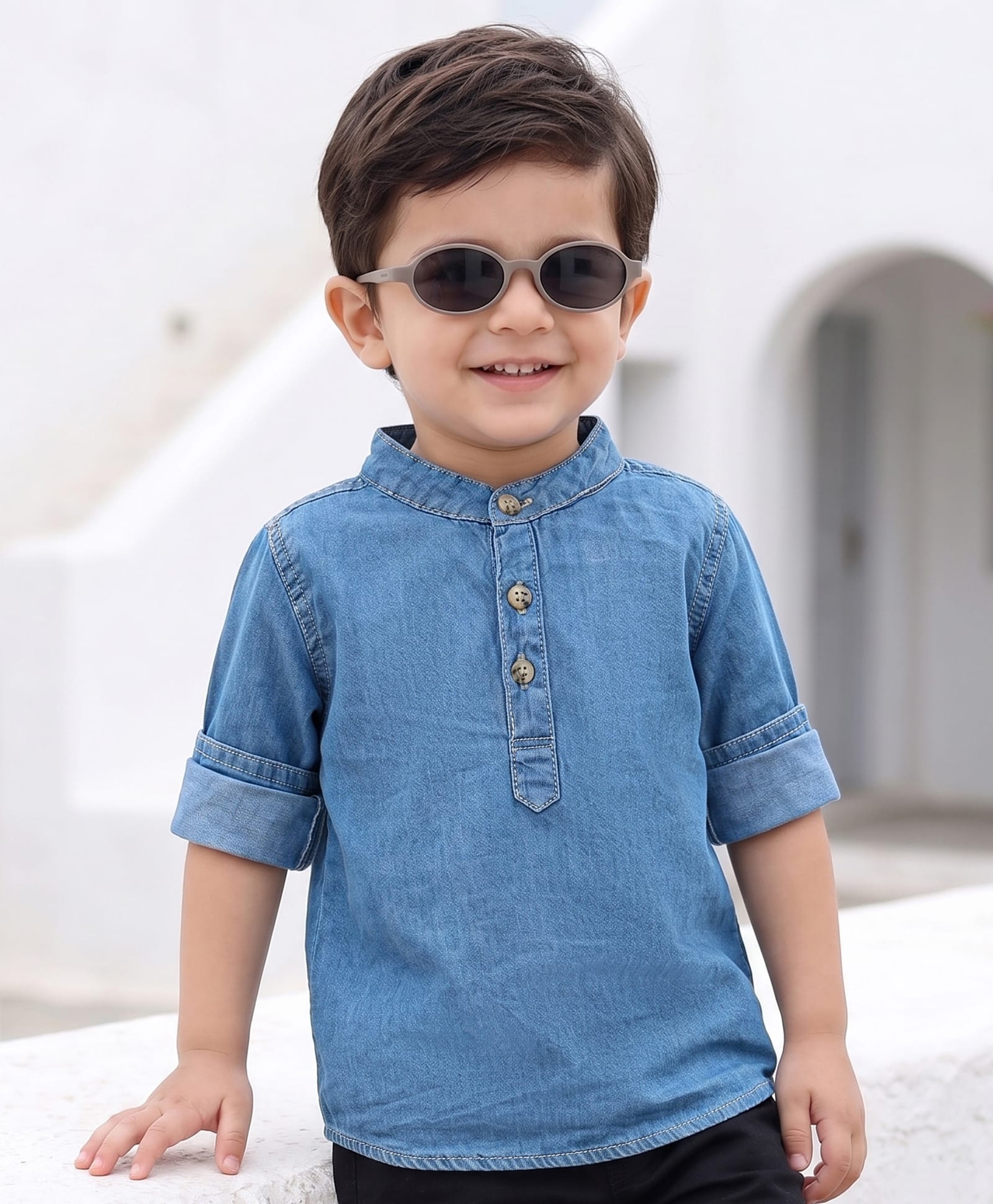 Babyhug Cotton Woven Shirt Full Sleeve Mandarin Collar Blue 3-6 Months-picture-20