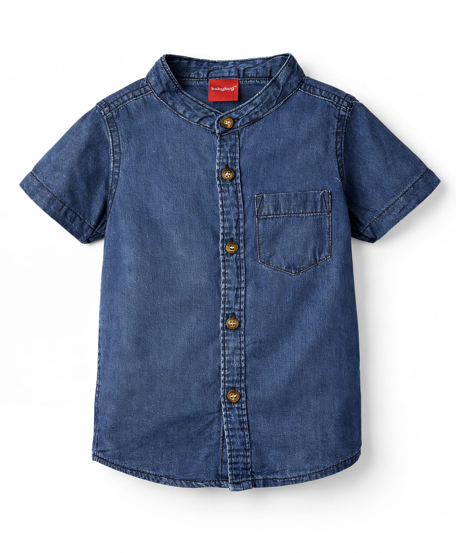 Babyhug Cotton Woven Washed Shirt Half Sleeves Mandarin Collar Blue 0-3 Months-picture-22
