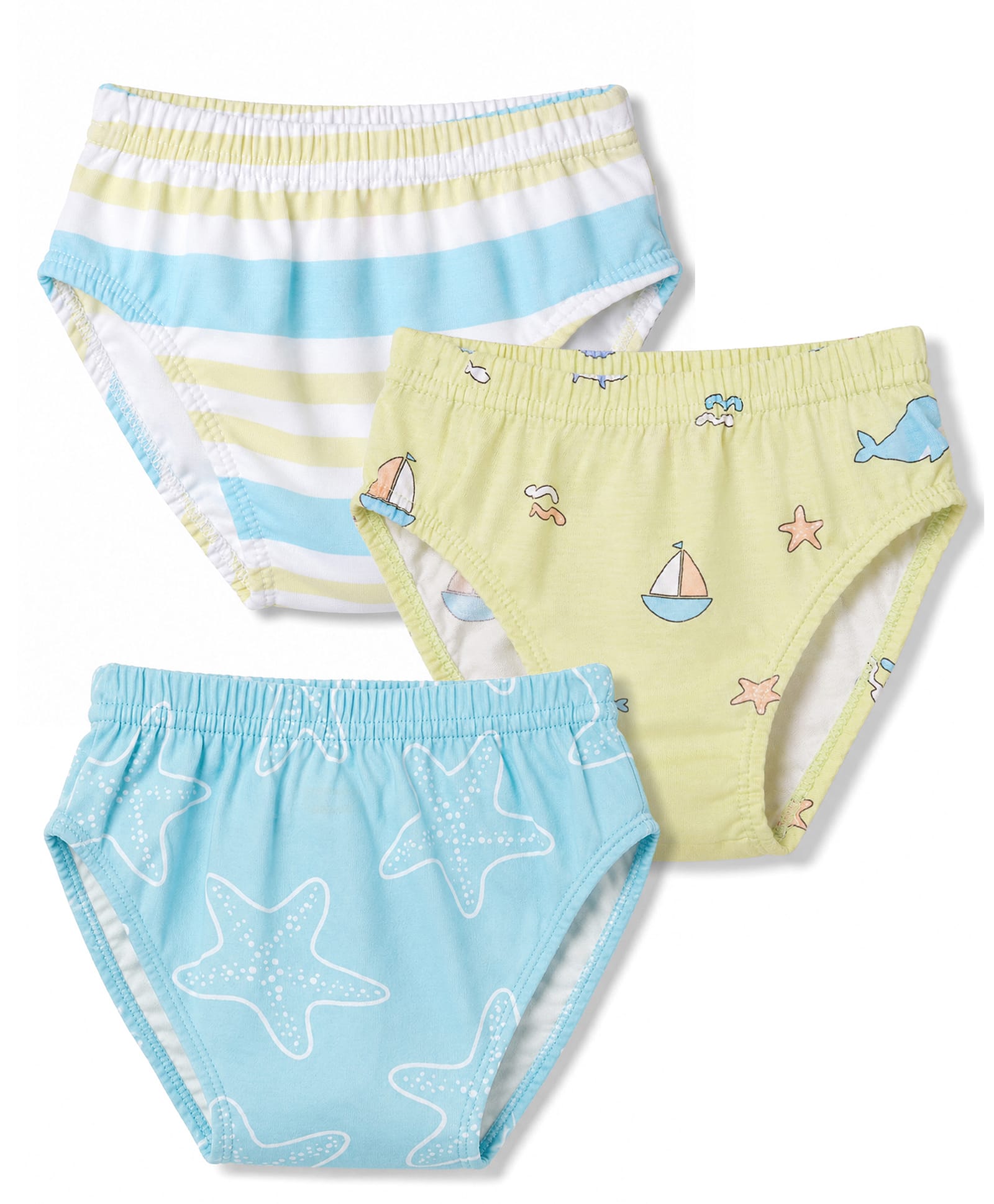 Babyhug 100% Cotton Knit Striped & Sea Life & Nautical Theme Printed Briefs Pack Of 3 - Briefs-image-40